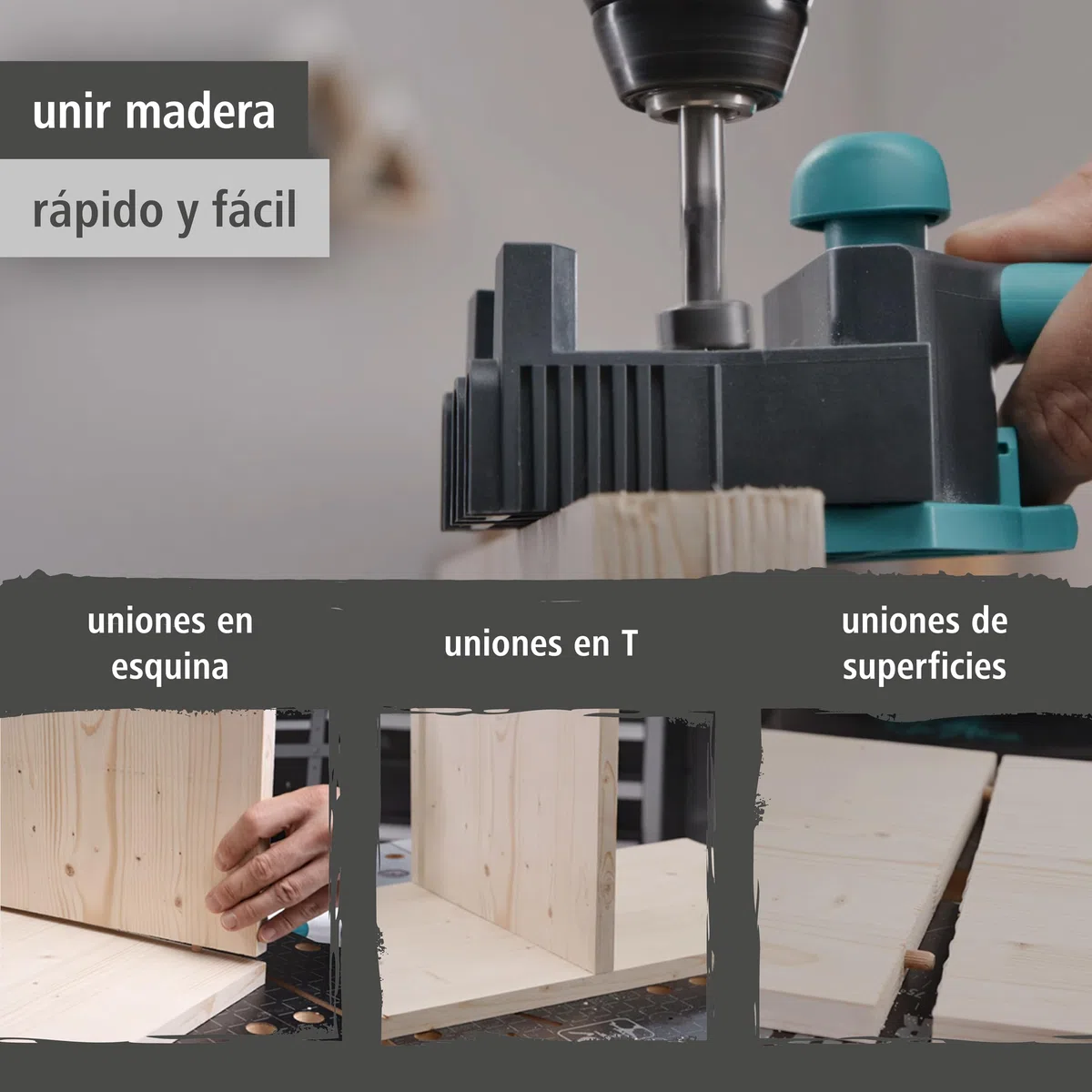 wolfcraft Maestro para espigado para ensamblar madera I 4640000 I Accesorio para uniones perfectas en T, de rincón y uniones de superficies de tablas I Para espigas de madera de 6, 8, 10 mm diametro
