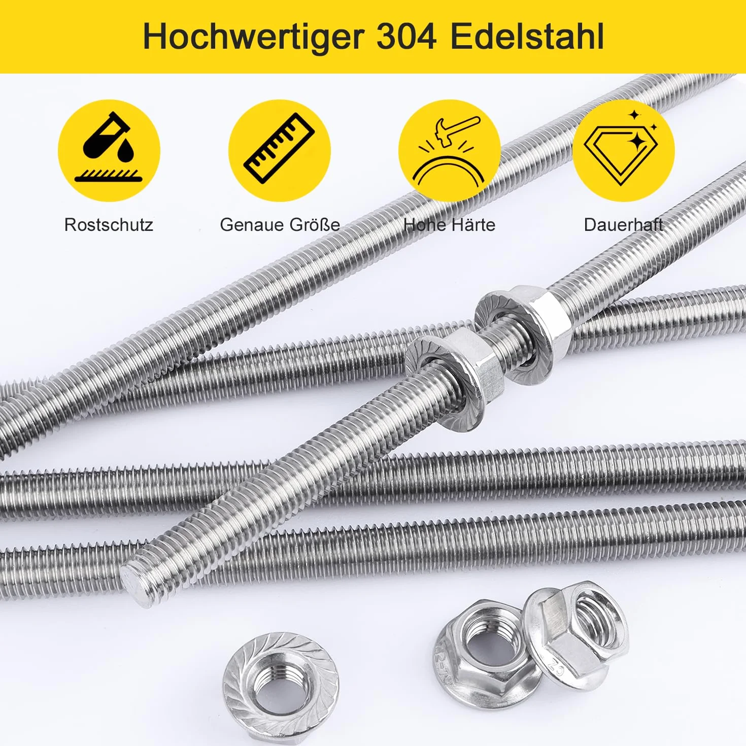 Varilla Roscada M10 x 400mm Varillas Roscadas Enroscadas de Acero Inoxidable 5PCS Rosca Completa con 10PCS Tuercas Hexagona de Brida (M10x40cm)