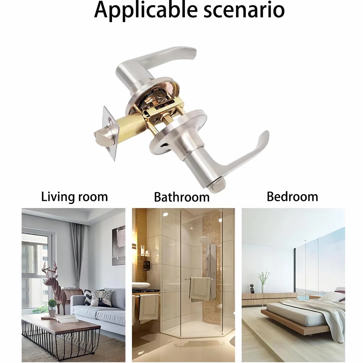 Qrity Juegos de Cerradura de Manilla Redonda, Pomo de Puerta Interior con Cerradura y Llave, para Puerta Zurda o Diestra, Picaporte de Entrada 60/70 mm-Plata