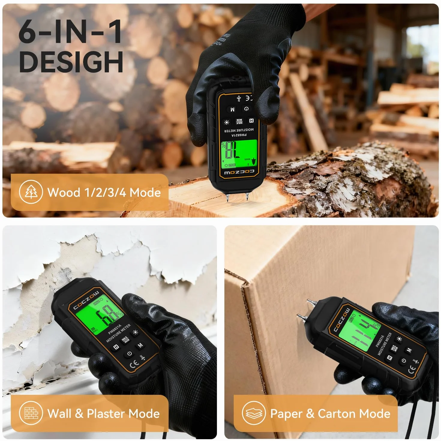 Medidor de Humedad, Medidor de Humedad Pared, Adecuado Para la Determinación Rápida del Contenido de Humedad de Madera, Papel, Pladur, Pantalla LCD con Luz de Fondo, Apagado Automático