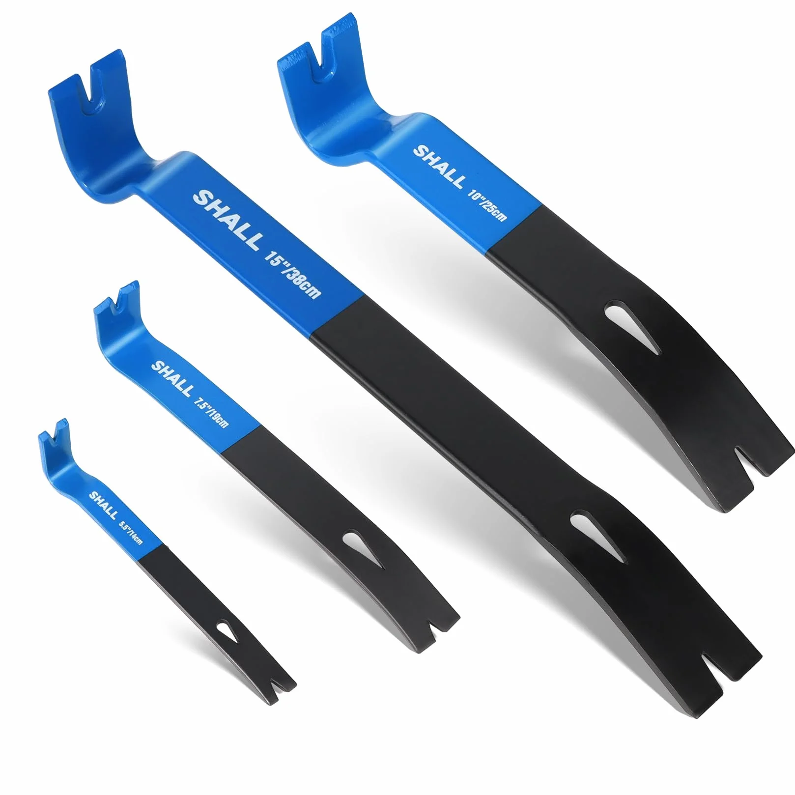 SHALL Juego de 4 palancas planas de 15 pulgadas, 10 pulgadas, 7.5 pulgadas, 5.5 pulgadas, barra de palanca resistente y mini extractor de clavos, barra de garra de utilidad, barra