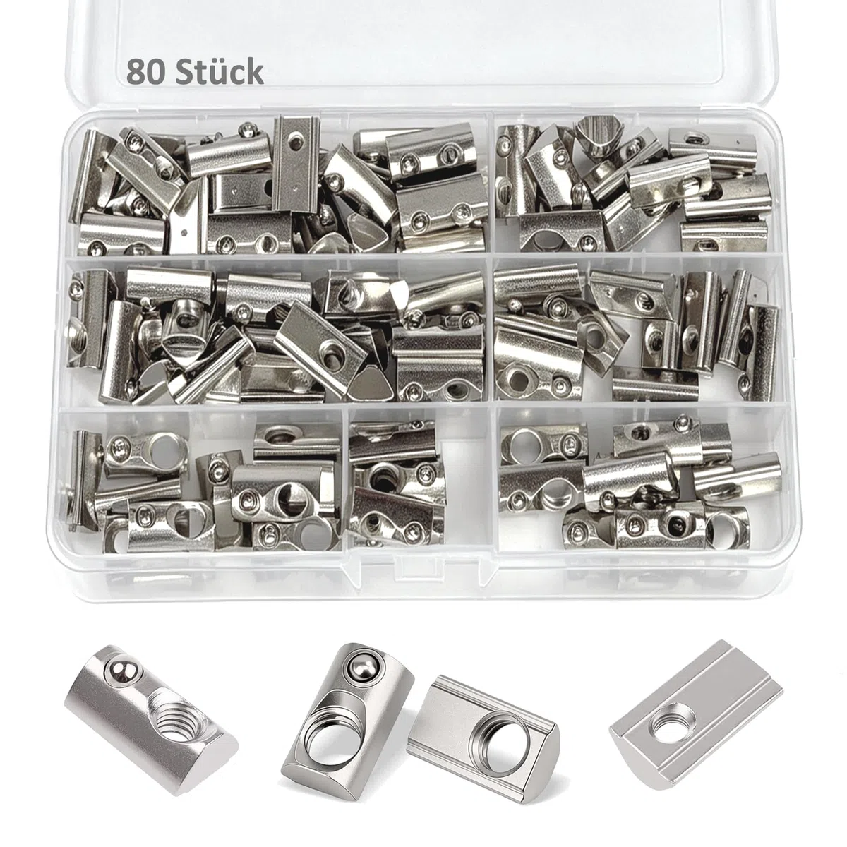 80 piezas de ranuras M4 M5 M6 M8 Tuerca de ranura 40 series m8 Tuercas de acero al carbono Tuerca deslizante con bola de resorte para perfil de aluminio impresora 3D CNC fresadora DIY