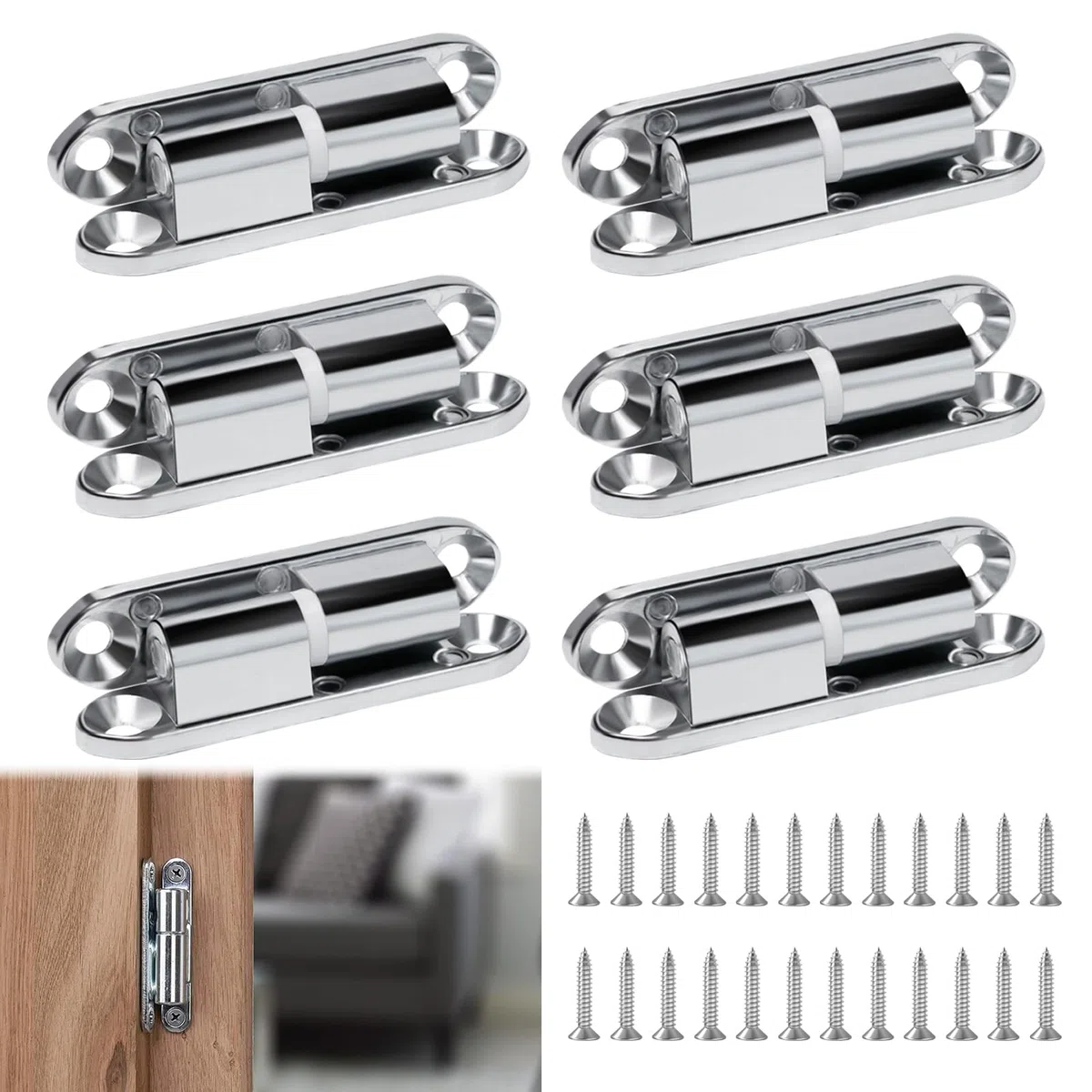 6 Piezas Bisagras Puertas Madera Interior Bisagras Desmontables Puertas Madera Renovación Bisagra de Puerta para Atornillar con 24 Tornillos para Puertas, Ventana, Armarios, Muebles 13 * 60mm