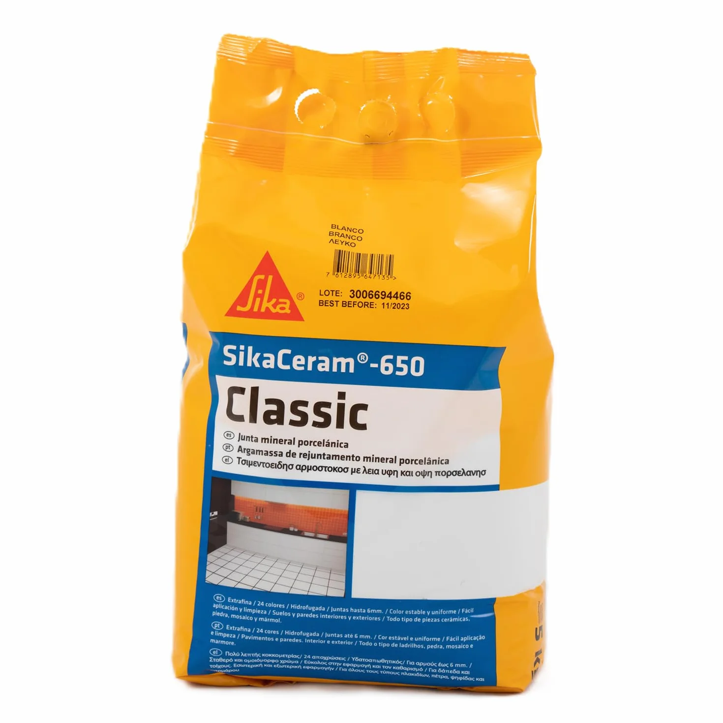 SIKA - Junta mineral porcelánica - SikaCeram-650 Classic - Blanco - Lechada de cemento coloreada para relleno de juntas de 1-6 mm en paramentos y pavimentos interiores y exteriores - 5 kg