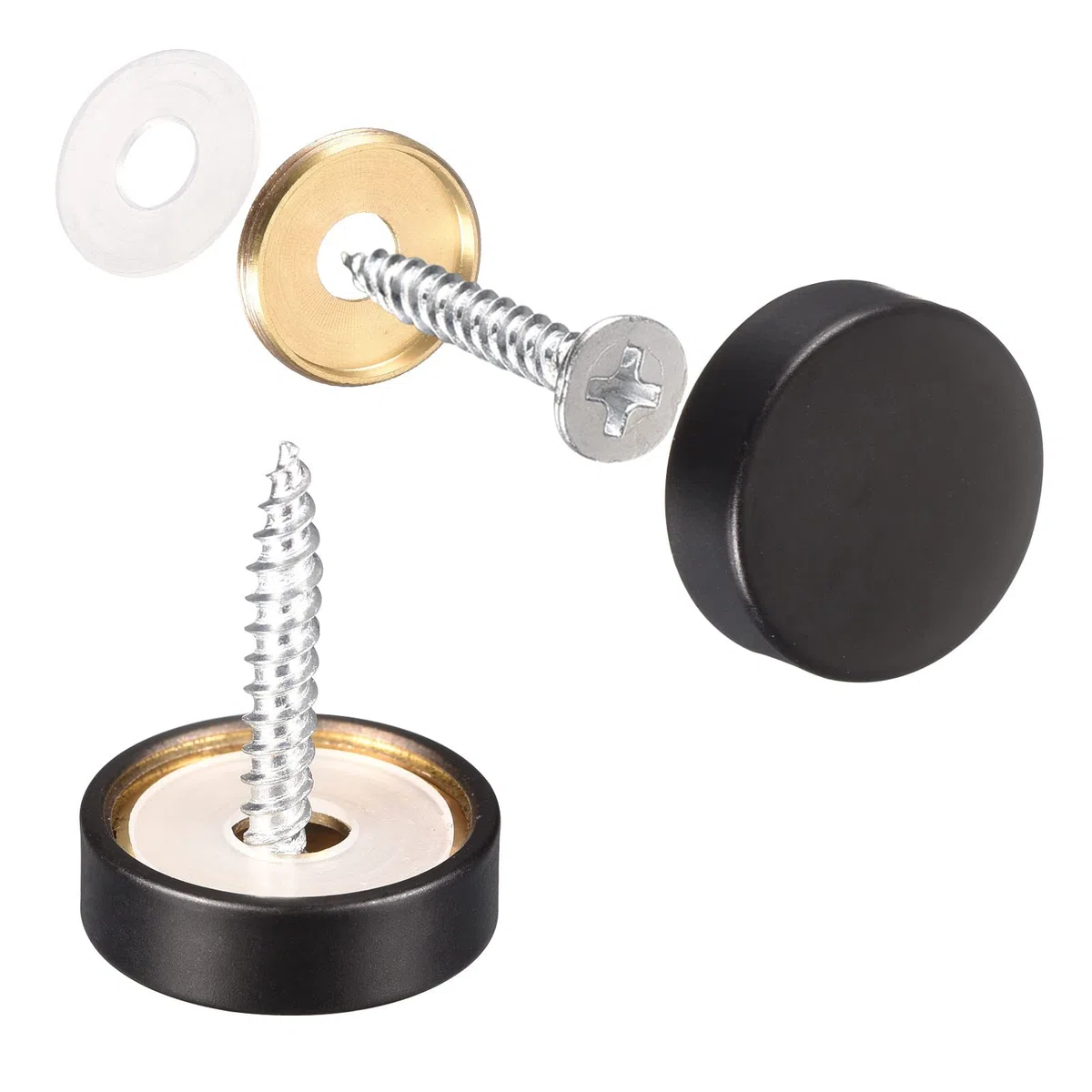 sourcing map Tornillos de Espejo 20mm/0,79", Tapa Decorativa de Latón 6uds, Cubierta Tornillos Clavos Sujetador para Mesas Espejo Platos de Baño Letrero de Vidrio Guardarropas, Negro