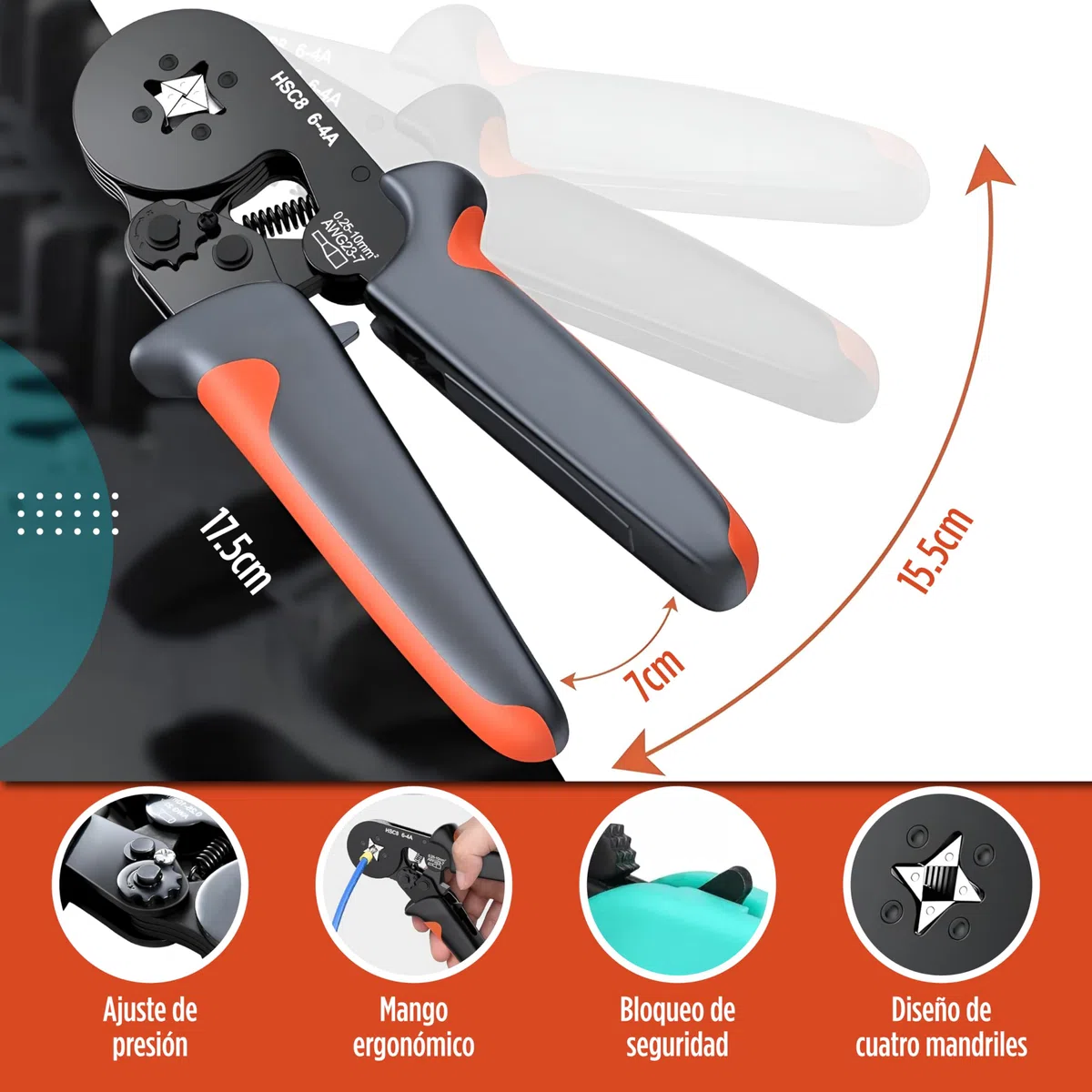 Crimpadora profesional 0.25-10mm² de 1200 terminales electricos con Prensa para Punteras huecas y Terminales de Cables - Juego Completo de Terminales Eléctricos Incluidos – Kit Electricista