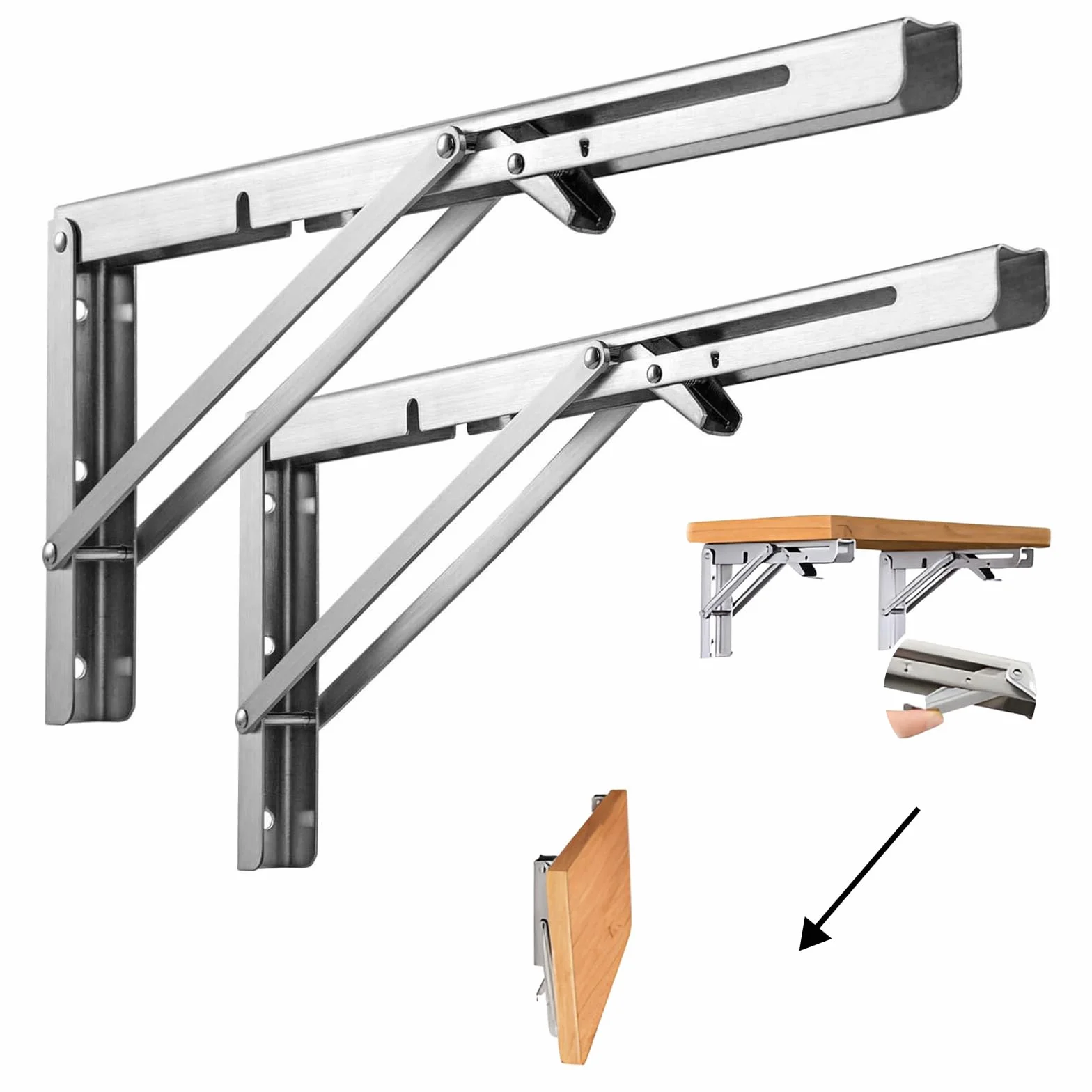 300 mm Escuadras Abatibles, 2 Piezas de Angulo Plegable, Capacidad de Carga de Hasta 60 kg, Ahorra Espacio para Estanterías, Mesas, Bricolaje
