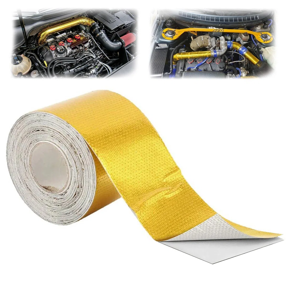 10m x 5cm Cinta Anticalorica Escape Aluminio Autoadhesiva Cinta Reflectante de Calor Dorada Cinta de Protección Térmica para Escape Para Auto Coche Motocicleta Pipa de Escape