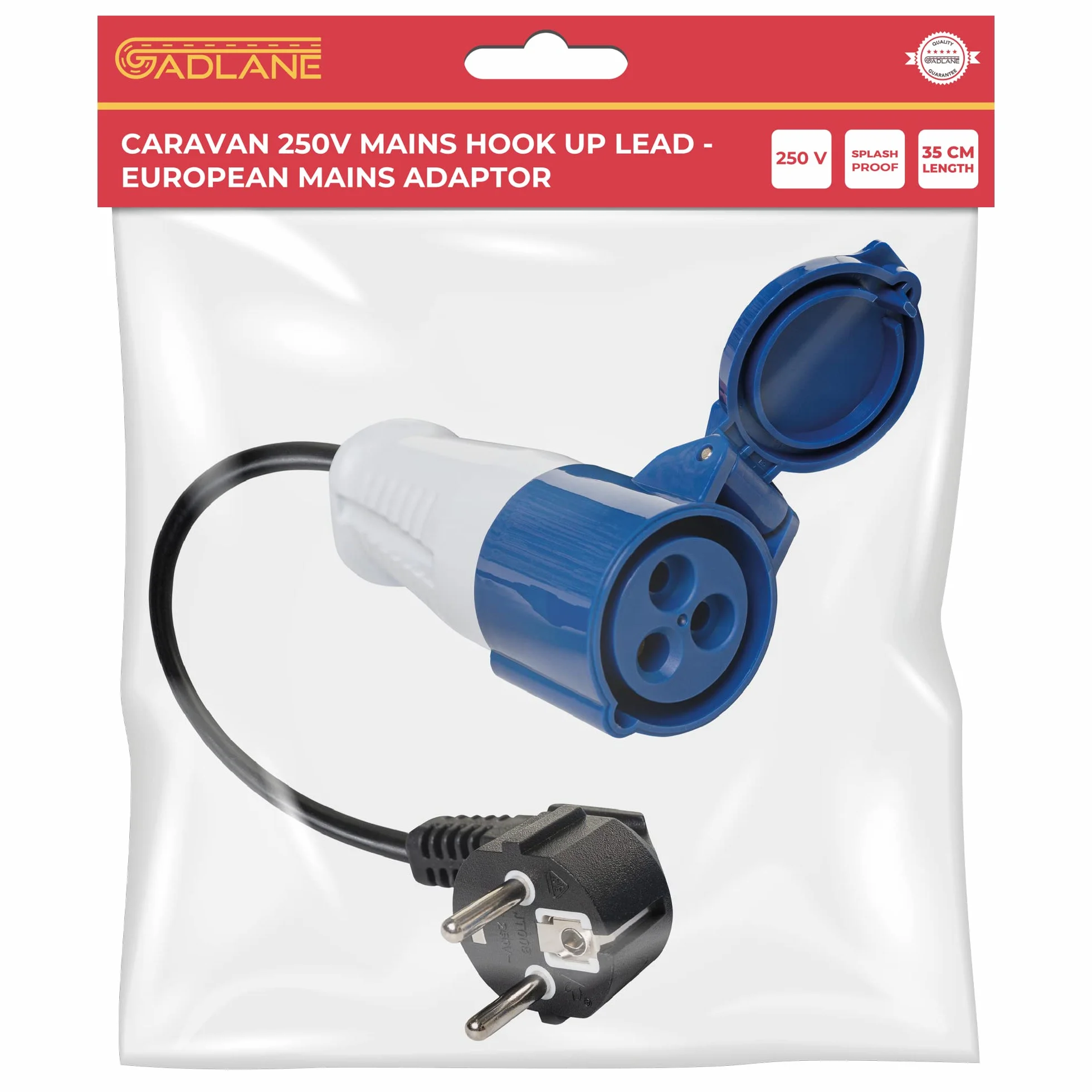 GADLANE Adaptador de enchufe caravana de 16A - adaptador europeo de camping eléctrico, impermeable IP44, toma de camping para exteriores CEE para conexión al sitio de camping, 35 cm (200-250V)