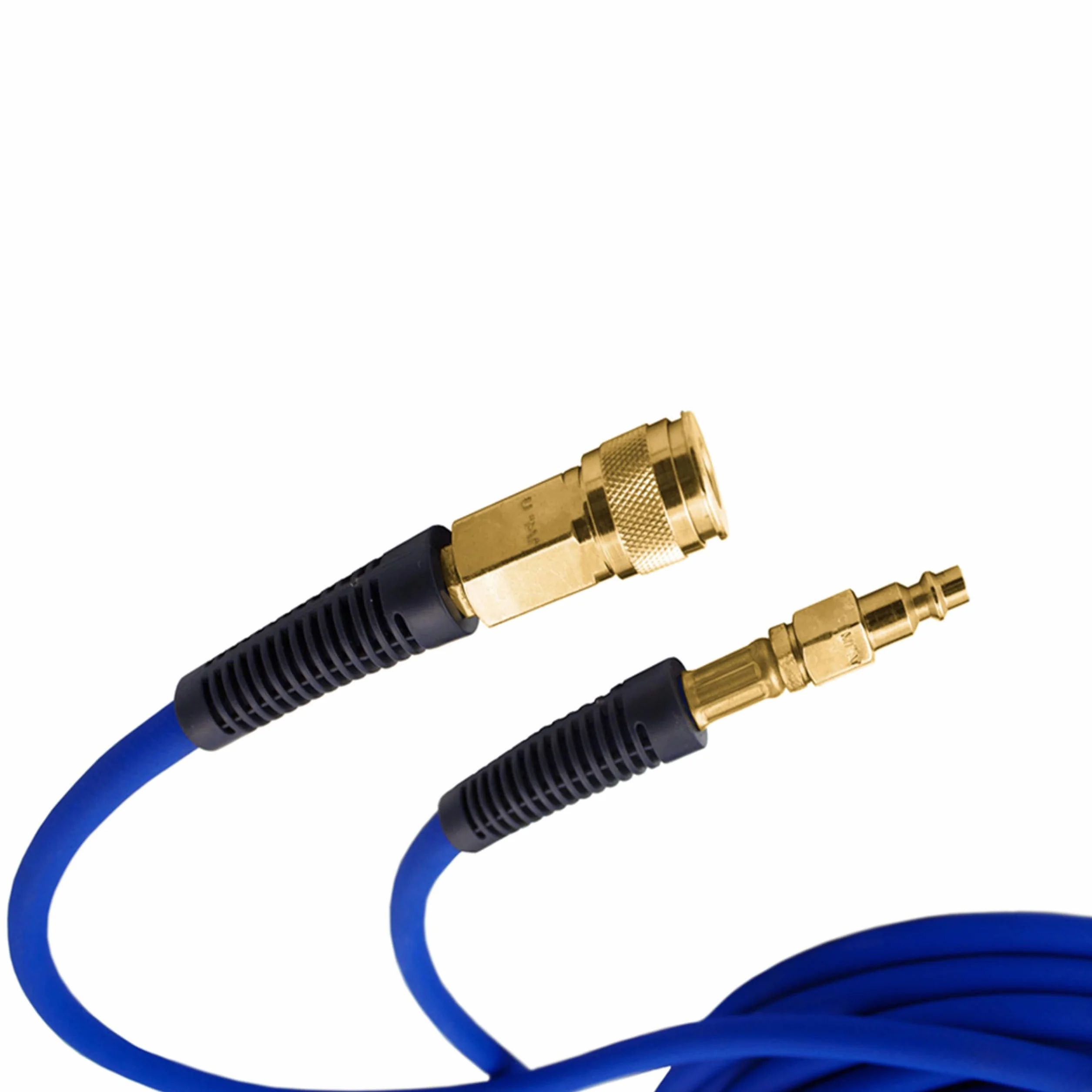 Estwing E1450PVCR 50' PVC/Rubber Hybrid Air Hose with Brass NPT Industrial Fitting and Universal Quick Connect Coupler, Blue and Yellow, 1/4" x 50’