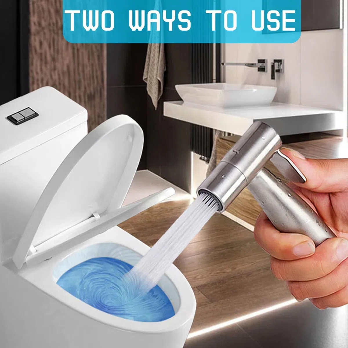 Ducha para bidé con convertidor 1/2" a 3/8" y manguera 1,5m, Duchita para bidé, Limpiador para WC – Bidet portátil en acero inoxidable, ducha para lavabo, bidé para WC