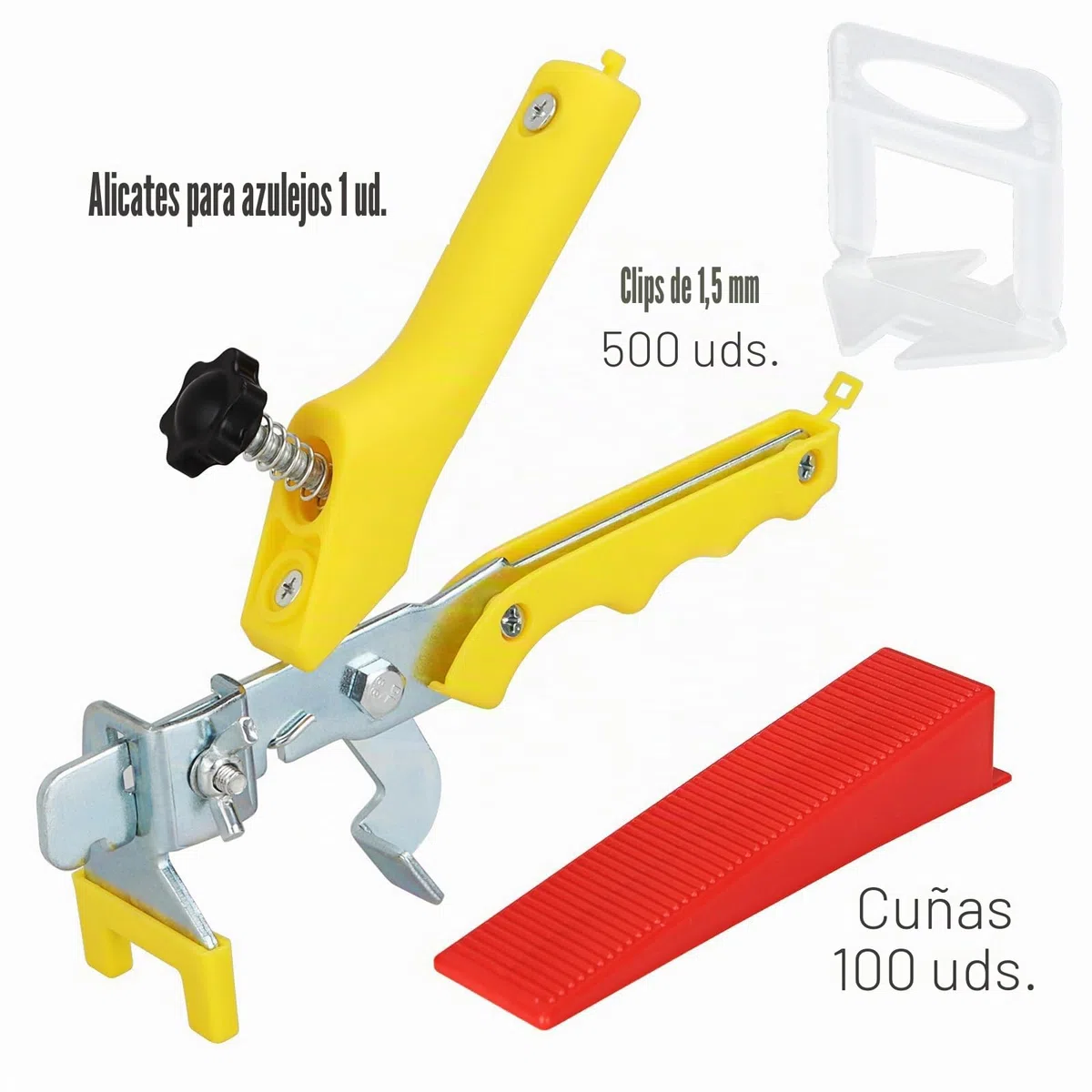 SENENQU 601 Piezas Niveladores de Azulejos 1,5 mm, Cuñas Niveladoras Suelo con 500 Clips, 100 Cuñas y Pinza, Sistema de Nivelación de Azulejos para Pared y Suelo
