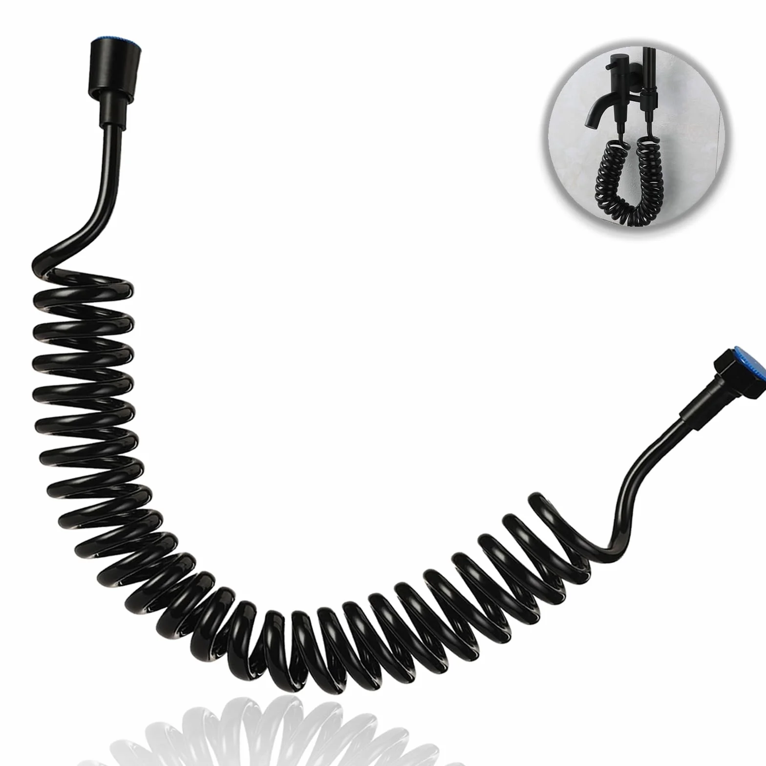 5 Metros Manguera Ducha, Cable Ducha Telescópica Flexo Ducha con Resorte Manguera En Espiral Manguera de Agua Latiguillos Grifo Lavabo Baño para Mano Bidét(Negro)