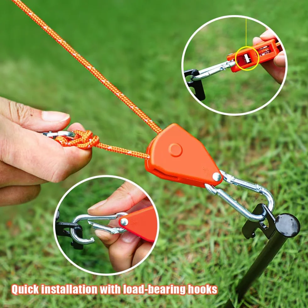 4 Piezas Trinquete para Cuerda Ajustable de 4 m con Gancho, Rope Ratchet 4 mm, Suspensión para Lámpara de Planta, Tienda, Senderismo
