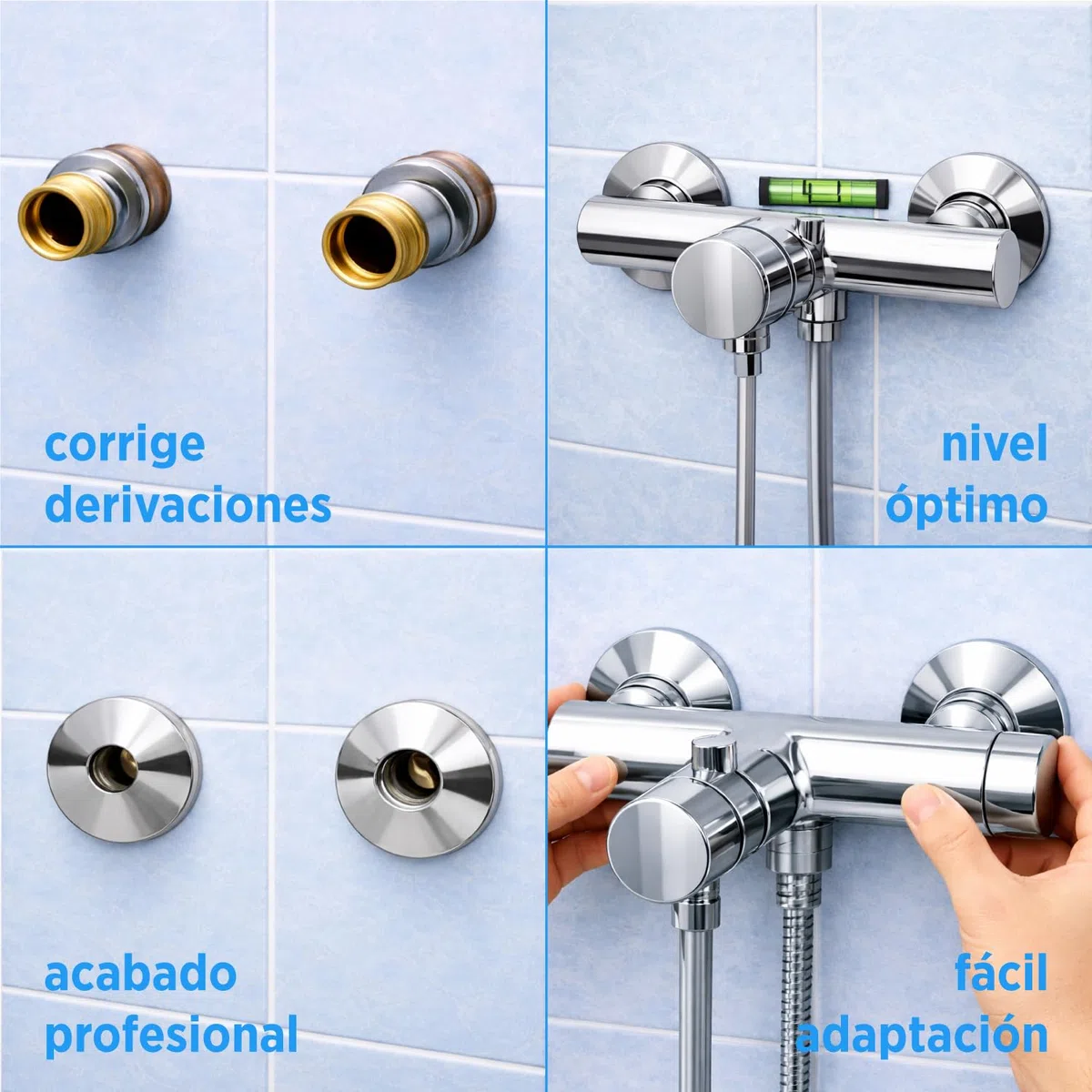 Juego de Excéntricas 2,5 cm para Grifería, Conexión 1/2" a 3/4", con Embellecedores Incluidos, Ajuste de Distancia, Instalación Fácil, Acabado Cromado