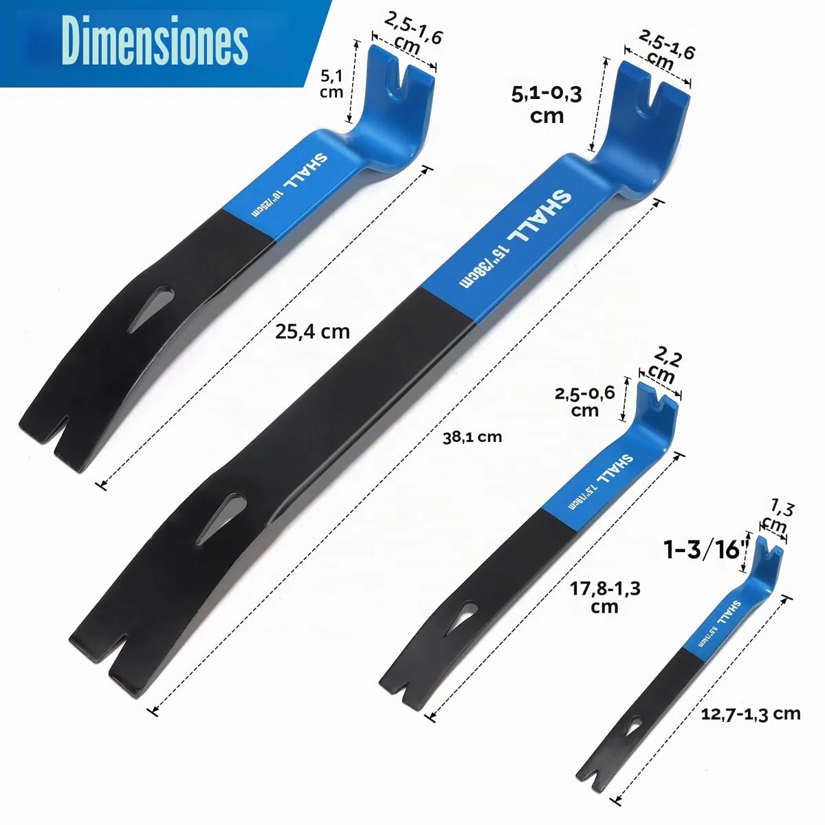 SHALL Juego de 4 palancas planas de 15 pulgadas, 10 pulgadas, 7.5 pulgadas, 5.5 pulgadas, barra de palanca resistente y mini extractor de clavos, barra de garra de utilidad, barra