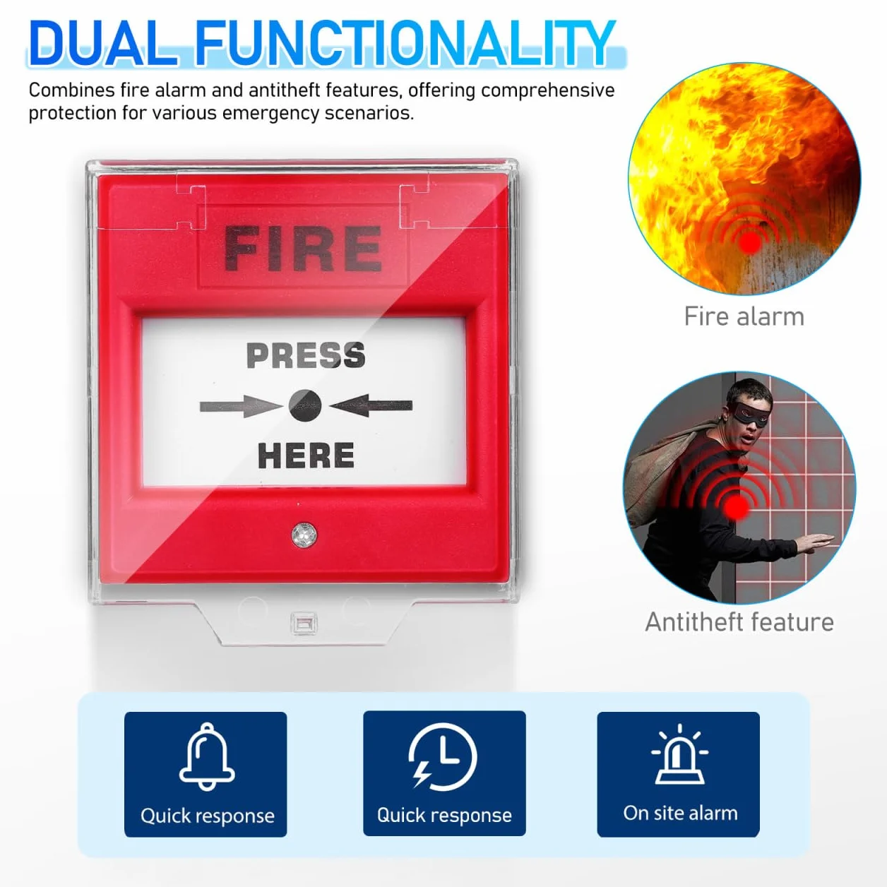 UKCOCO - Botón de alarma contra incendios de cristal con desbloqueo manual de emergencia, controlador eléctrico para hogar, oficina y públicos, diseñado para activación rápida
