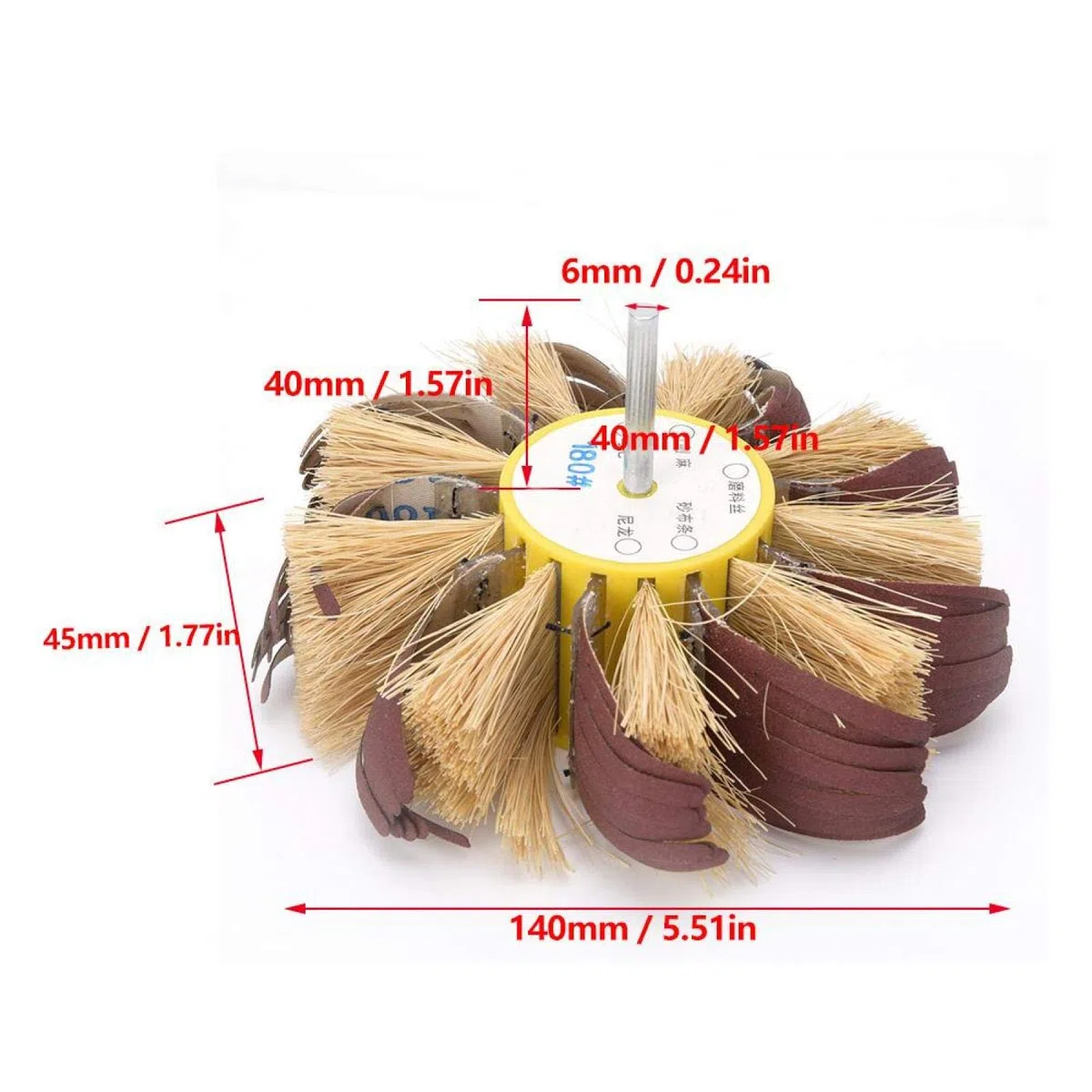 Rueda pulidora Sisal fina y rueda abrasiva Eje de 6 mm montado para accesorio de herramienta rotativa Pulidora Lijadora Lijadora eléctrica(180#)
