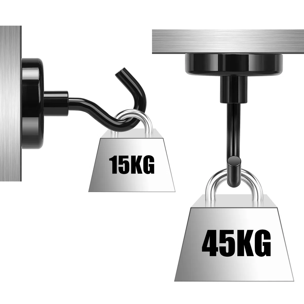Wukong - Ganchos magnéticos de 36 mm, 6 ganchos magnéticos, 45 kg (100 lb), percha magnética, negro imán de neodimio súper potente para cocina, almacén y exterior