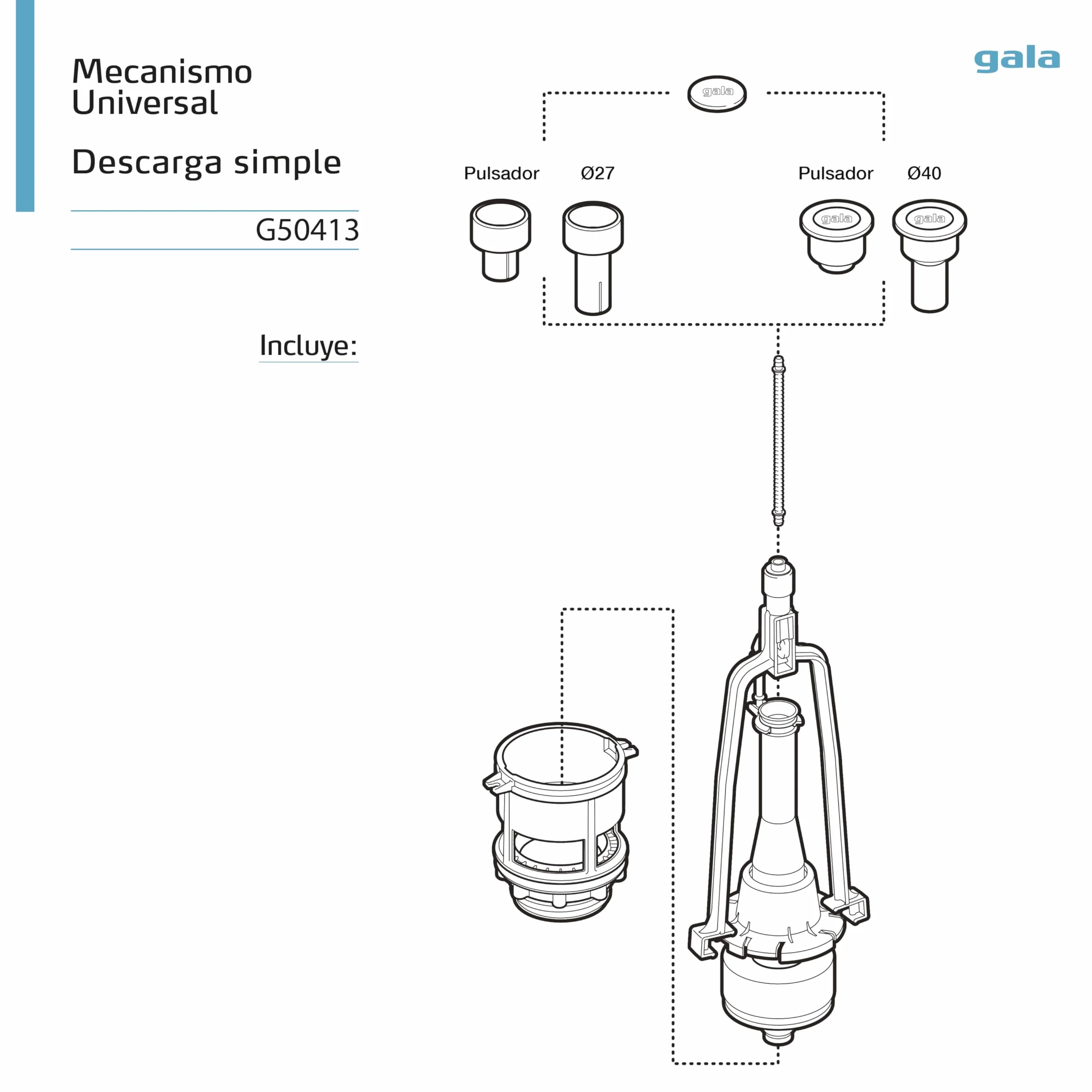 Roca G5041300 - Mecanismo Desc Simple Sp1 Recambio - Colleción De Baño - Porcelana - Mecanismos