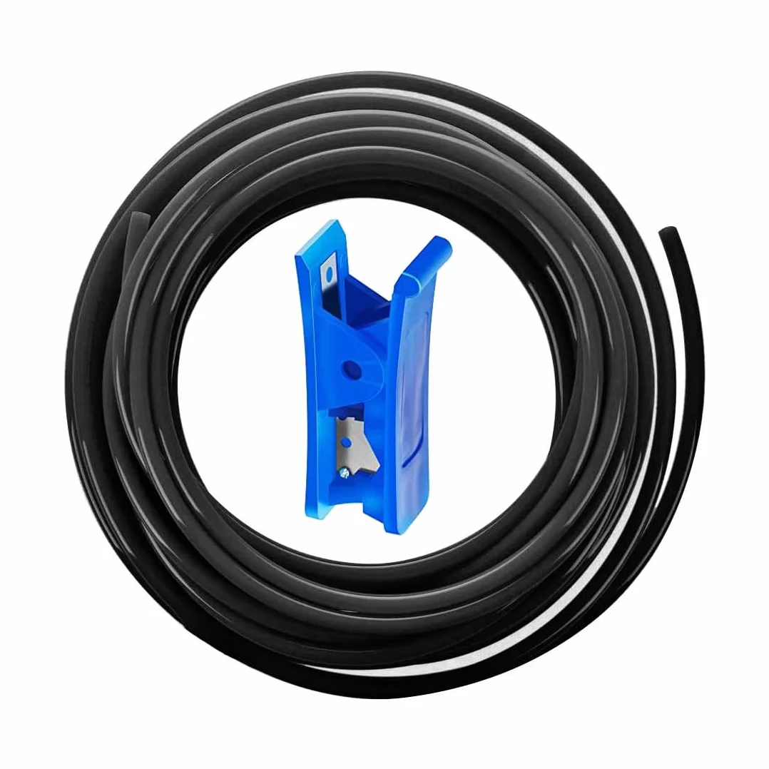 HUAZIZ Manguera neumática de poliuretano de 20 m, manguera neumática negra de poliuretano, manguera de aire comprimido flexible, exterior de 8 mm x interior de 5 mm + 1 cortador de manguera