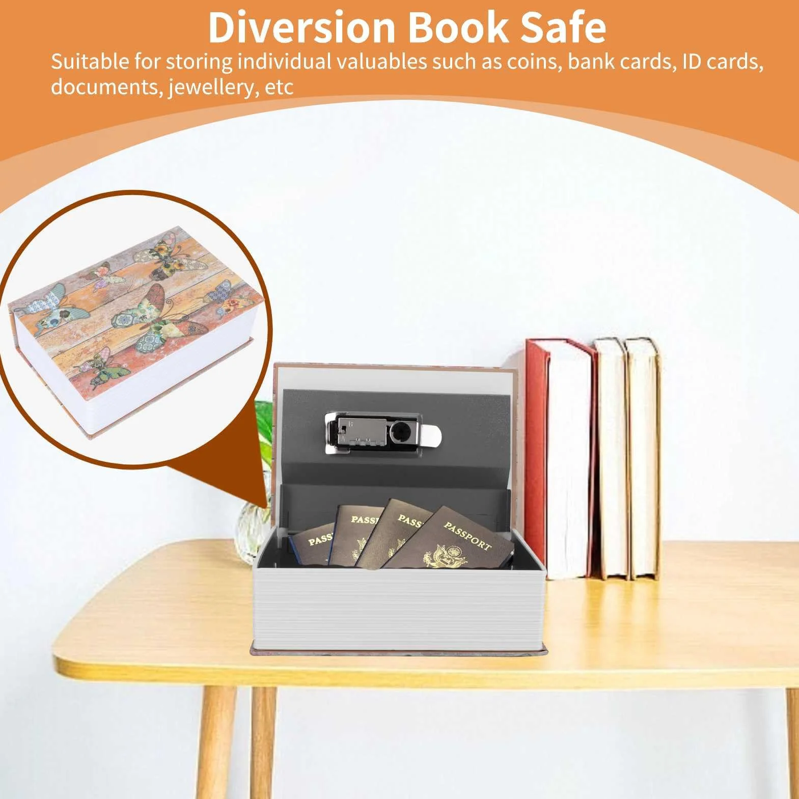 Caja fuerte oculta de metal en forma de libro con cerradura de combinación portátil