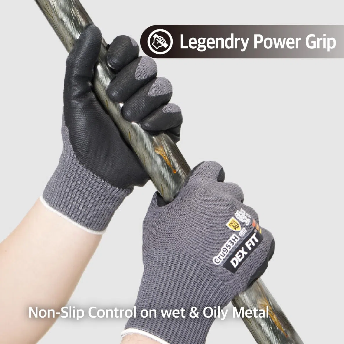 DEX FIT Guantes anticorte Cru953H, ANSI A9, EN388 4X44F, sin fibra de vidrio, Power Grip de nitrilo espumado (base agua), ajuste 3D, táctiles, lavables, 13-gauge; Blackgrey M 1 Pair