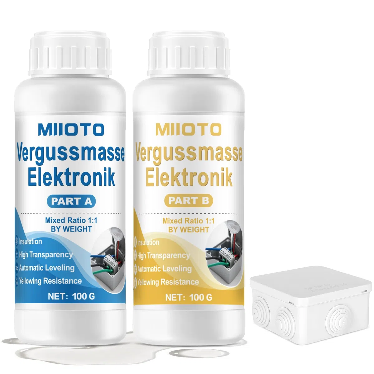 Miioto Gel Aislante Electrico, Pegamento Aislante Líquido, con Caja Conexiones Electricas, Adecuado para Placas de Circuitos, Moldes, Aislantes