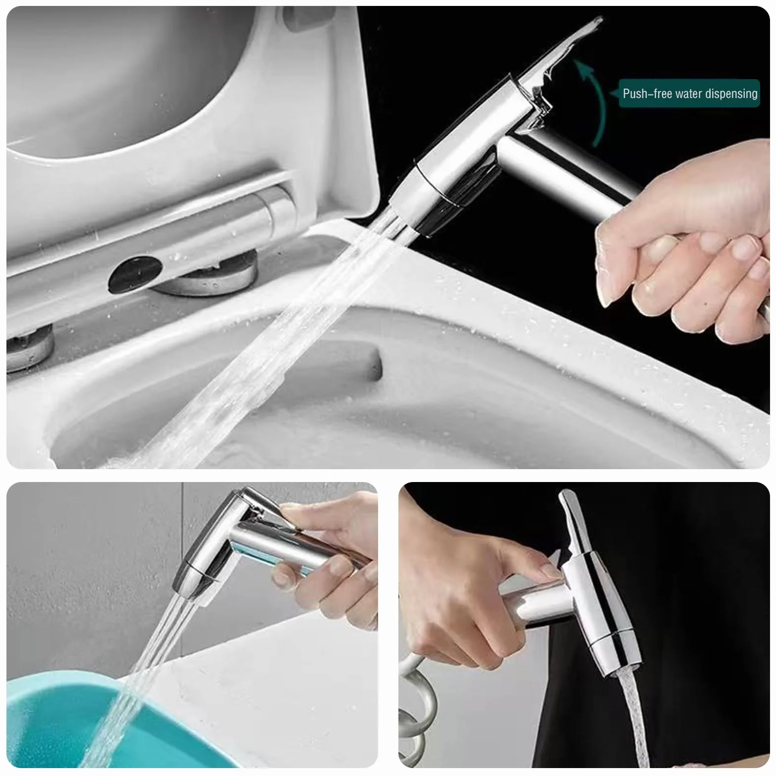 Bidé de mano pulverizador de baño con manguera de resorte soporte de pared, Closestool, cacerola de cuclillas, flor de agua, pañal de paño de limpieza para baño