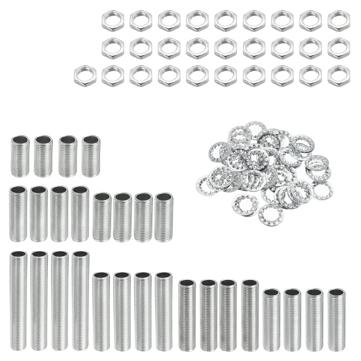 sourcing map Lámpara Tubo Kit con Tuercas Seguridad Dientes Arandelas M10 Rosca Sujetadores Surtido para Candelabro Techo Luz Reparación Ensamblaje DIY Hardware, Paquete de 84