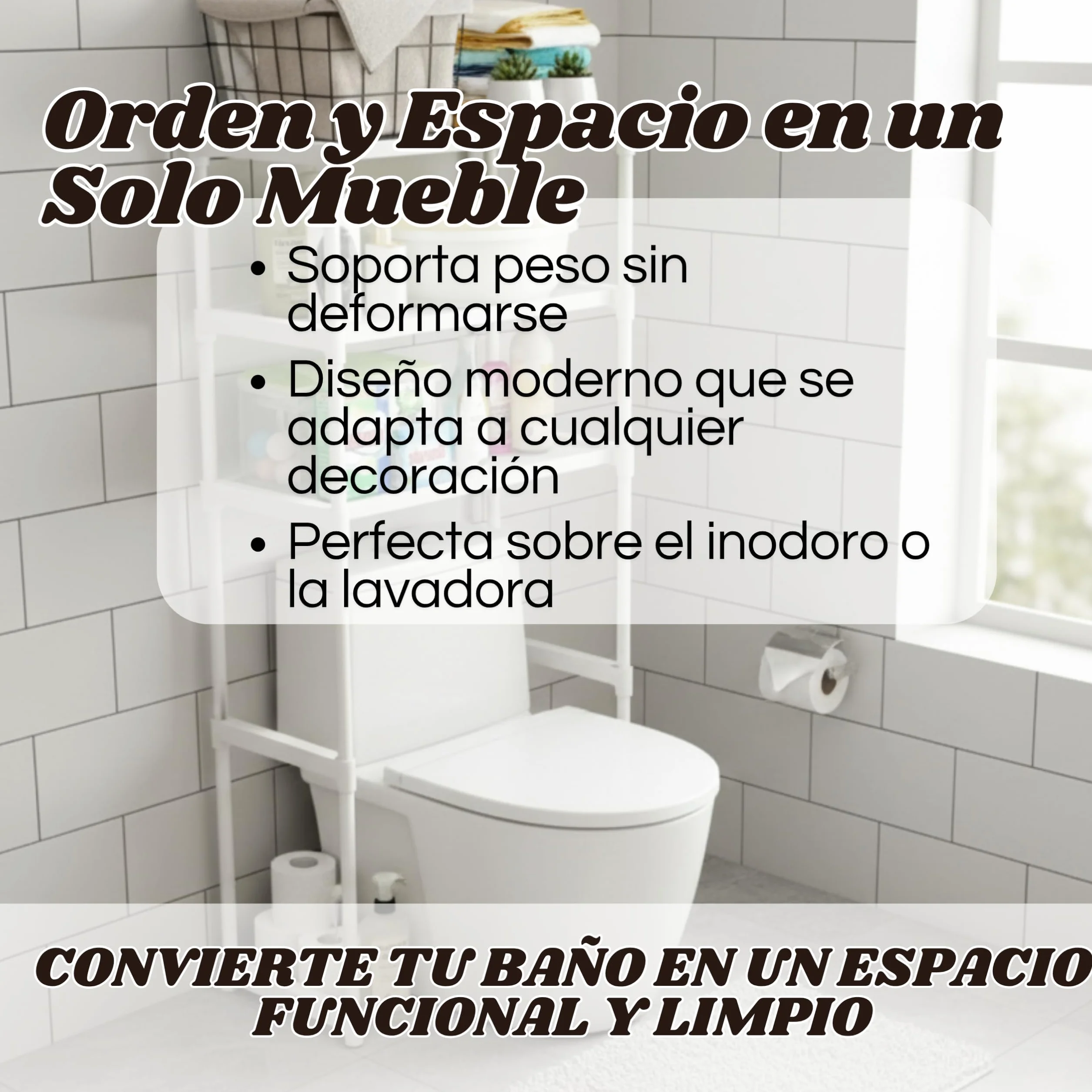 Weida | Estantería Baño-Lavadora | con 2 Baldas de Almacenamiento | Estructura metálica Resistente, diseño Moderno y Compacto para Ahorrar Espacio | Color Blanco (63.5cm-30cm-132cm)