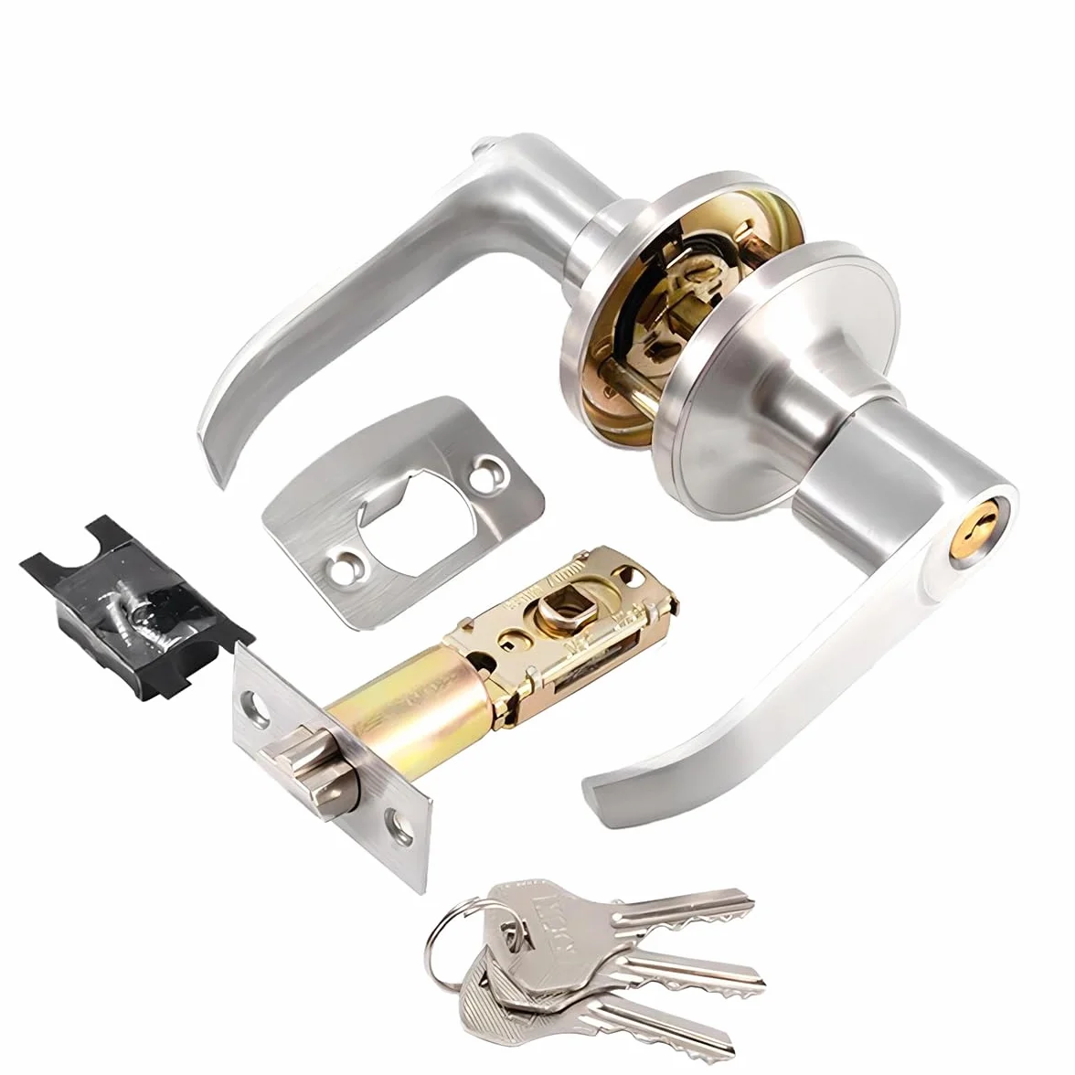 Qrity Juegos de Cerradura de Manilla Redonda, Pomo de Puerta Interior con Cerradura y Llave, para Puerta Zurda o Diestra, Picaporte de Entrada 60/70 mm-Plata