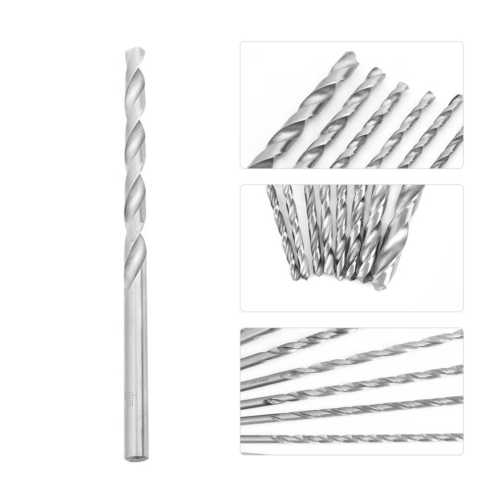 Broca Helicoidal, Akozon 8 piezas Herramienta de Broca Helicoidal de Vástago Recto de Acero de Alta Velocidad Extra Larga 4-10 mm