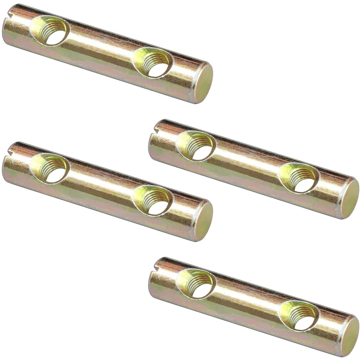 4 tuercas de barril M8 x 60 mm de doble agujero, tuercas de acero al carbono chapadas en zinc con diseño de ranura plana