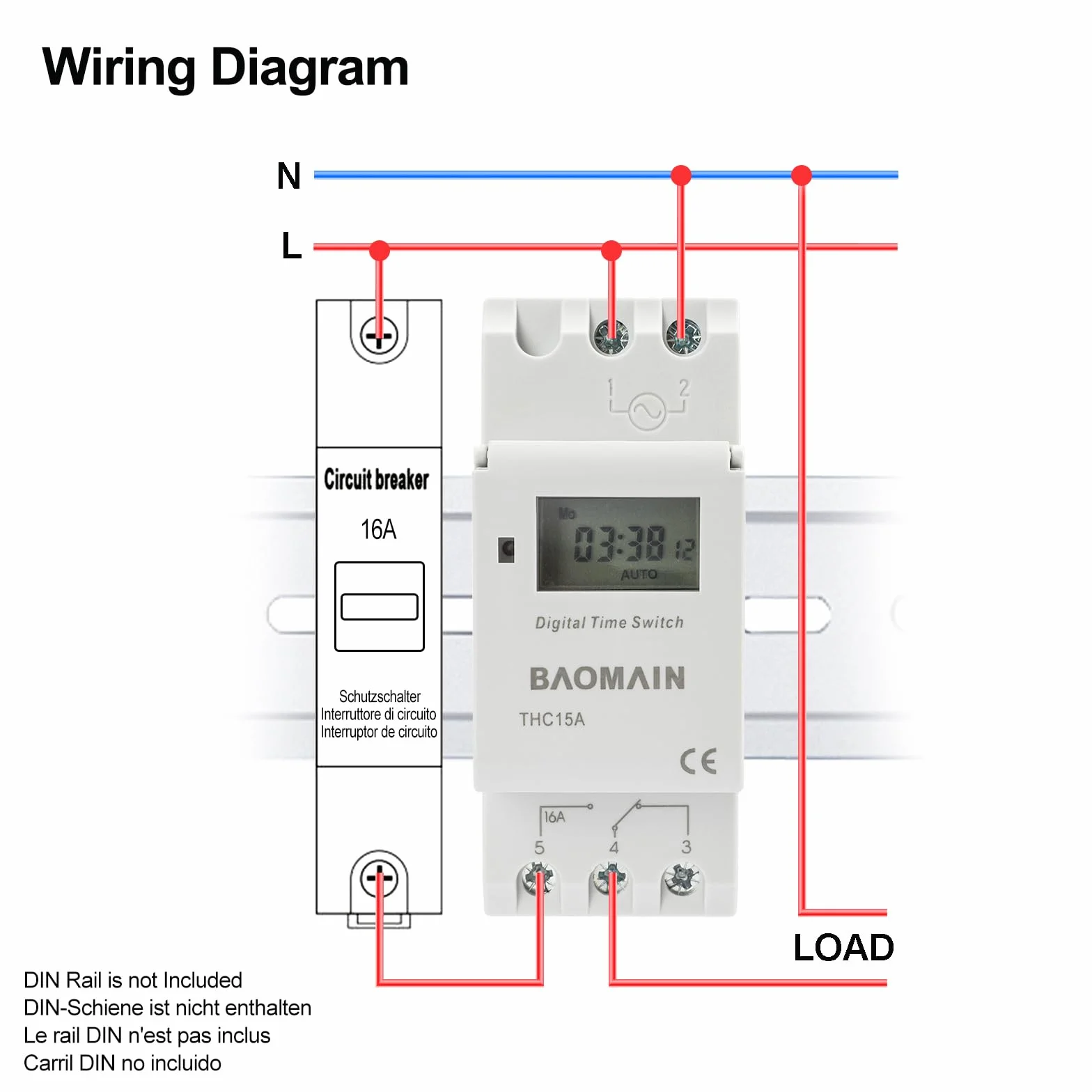 Baomain Temporizador Digital THC15A, DC/AC 12V 16A Amp Digital LCD Power Programmable Temporizador Relé (THC15A 12V)