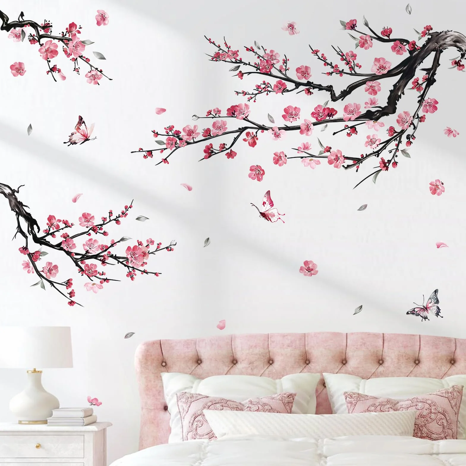 decalmile Pegatinas de Pared Árbol de Flores Rosa Vinilos Decorativos Flores Árbol Rama Adhesivos Pared Dormitorio Habitación Salón Oficina