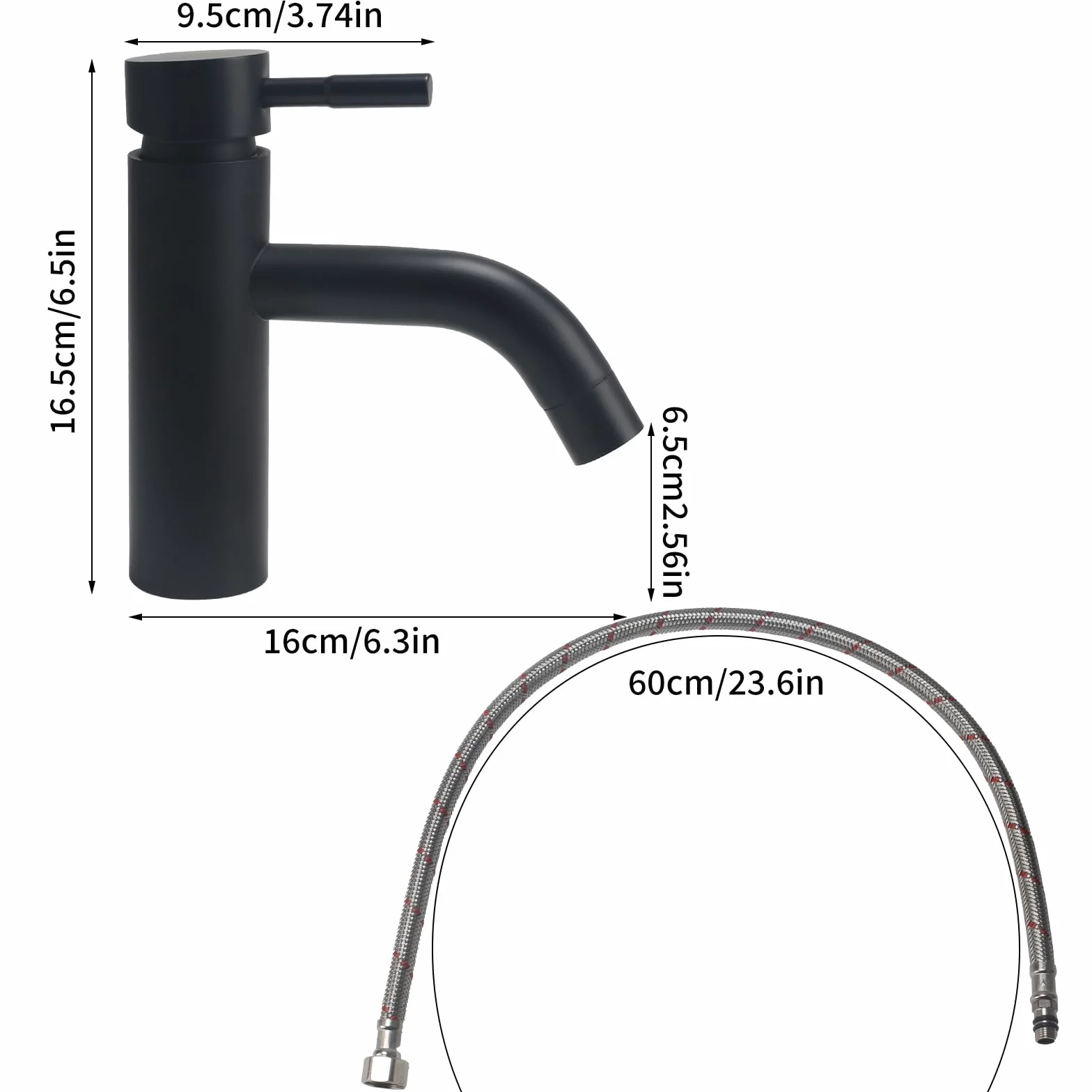 Grifo Lavabo Acero Inoxidable, Grifo Baño con 2 Manguera, Baño Lavabo Núcleo de Válvula de Cerámica, Mezclador Monomando Lavabo para WC de Visitas (Negro)
