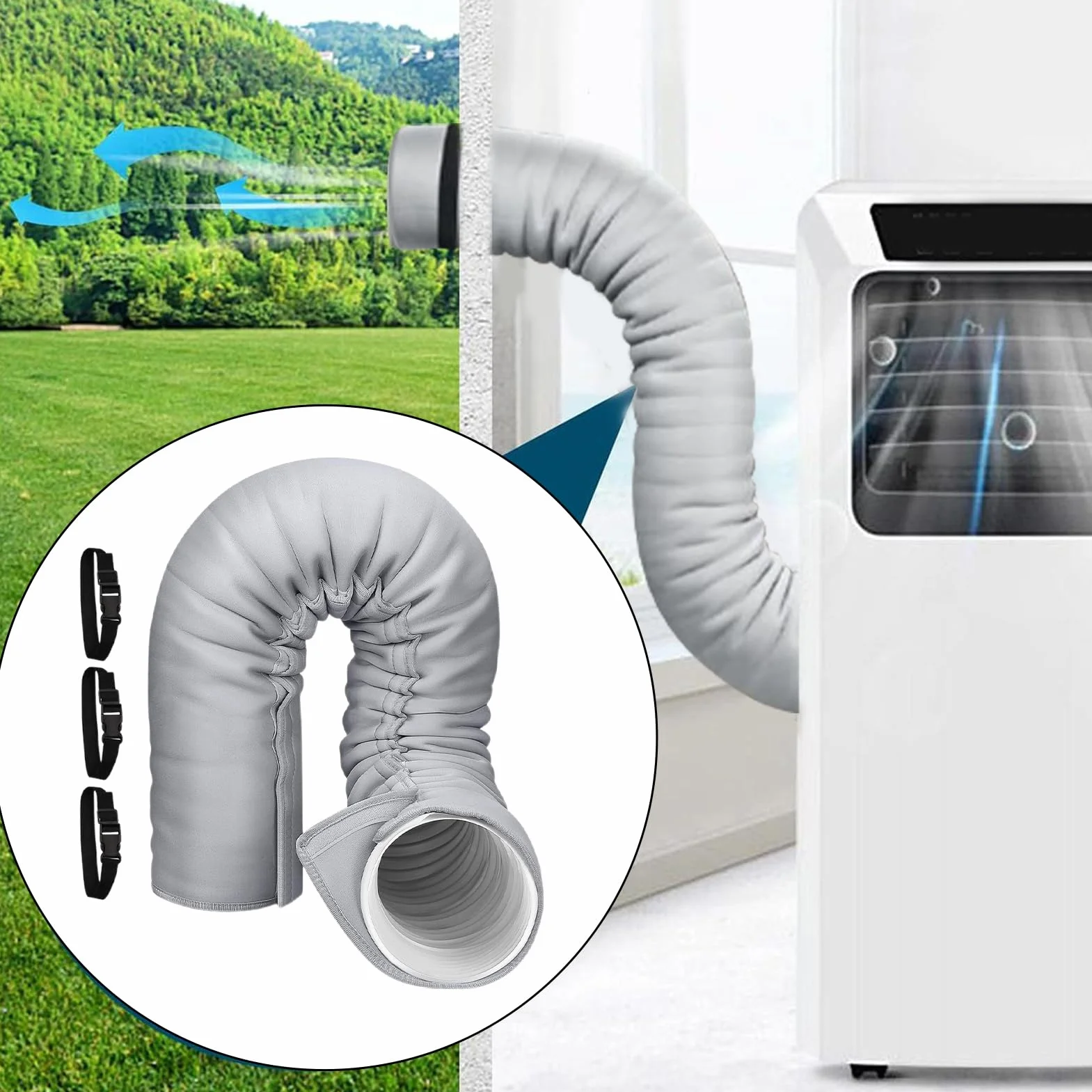 Cubierta Aislante Para Manguera De Aire Acondicionado Portátil, Para Mangueras De Escape De 5" Y 5.9" De Diámetro, Con 3 Hebillas Ajustables, Fácil De Instalar