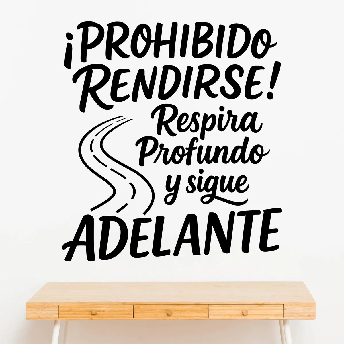 Vinilo Motivacional con Frase Inspiradora "¡Prohibido Rendirse! Respira Profundo y Sigue Adelante", Pegatina Decorativa para Hogar, Oficina o Gimnasio, Adhesivo de Pared (Negro, 40 x 37 cm)
