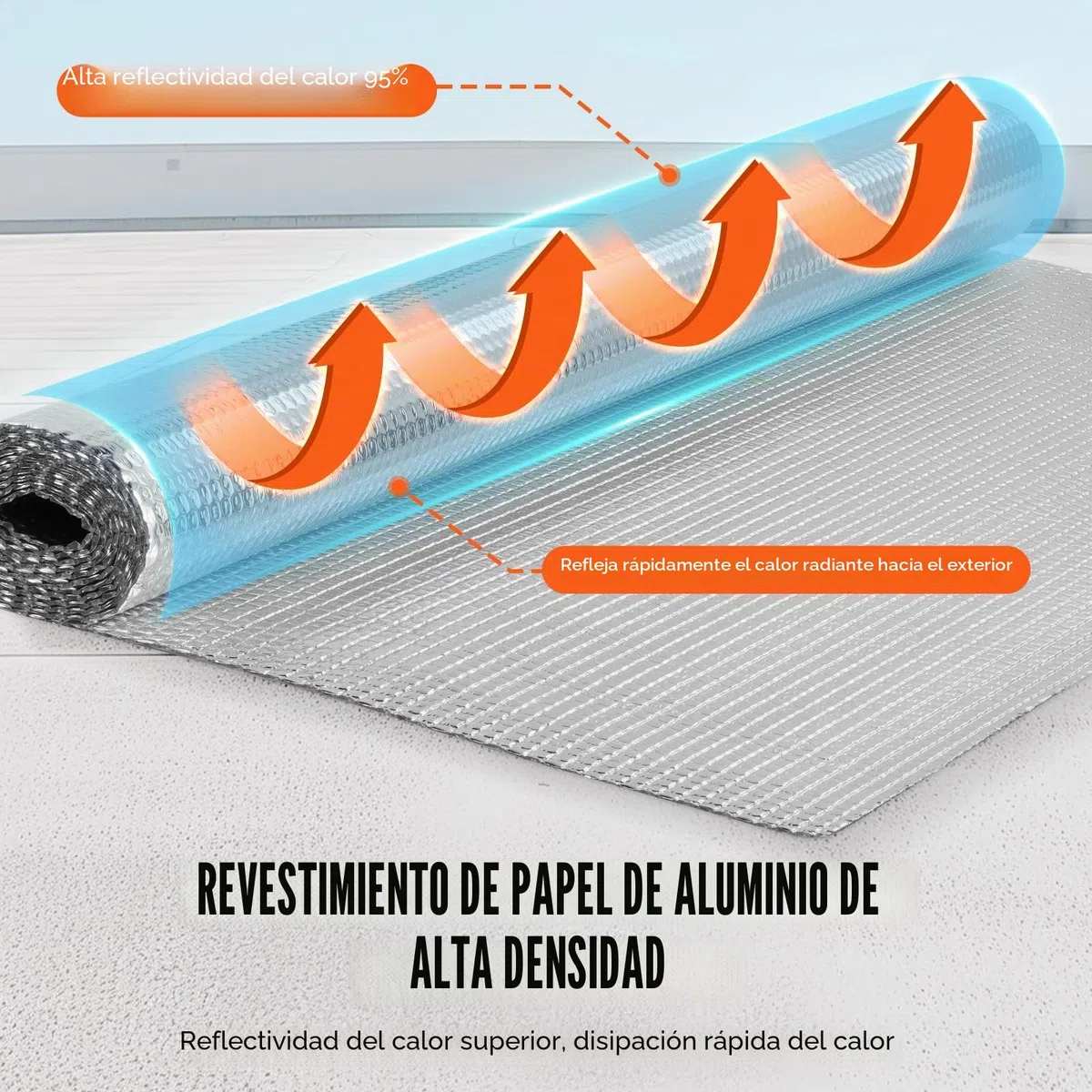VEVOR Aislamiento Térmico Reflectante Doble 3 x 1,22 m Rollo de Aislamiento de Barrera Radiante de Burbujas de Aire Espesor de 3,2 mm Papel de Aluminio de Doble Cara para Ventana, Techo de RV