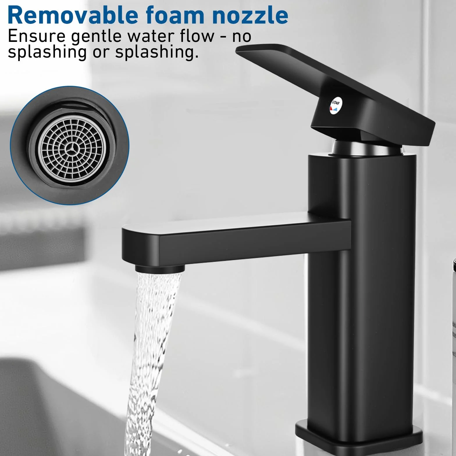 Grifo de Baño Llave de Lavabo Armadura Negro Mezclador de Lavabo Grifo de Agua Fría y Caliente Mezclador de Una Maneta Negro Mate Armadura de Baño para Baño Fregadero Acero Inoxidable Latón