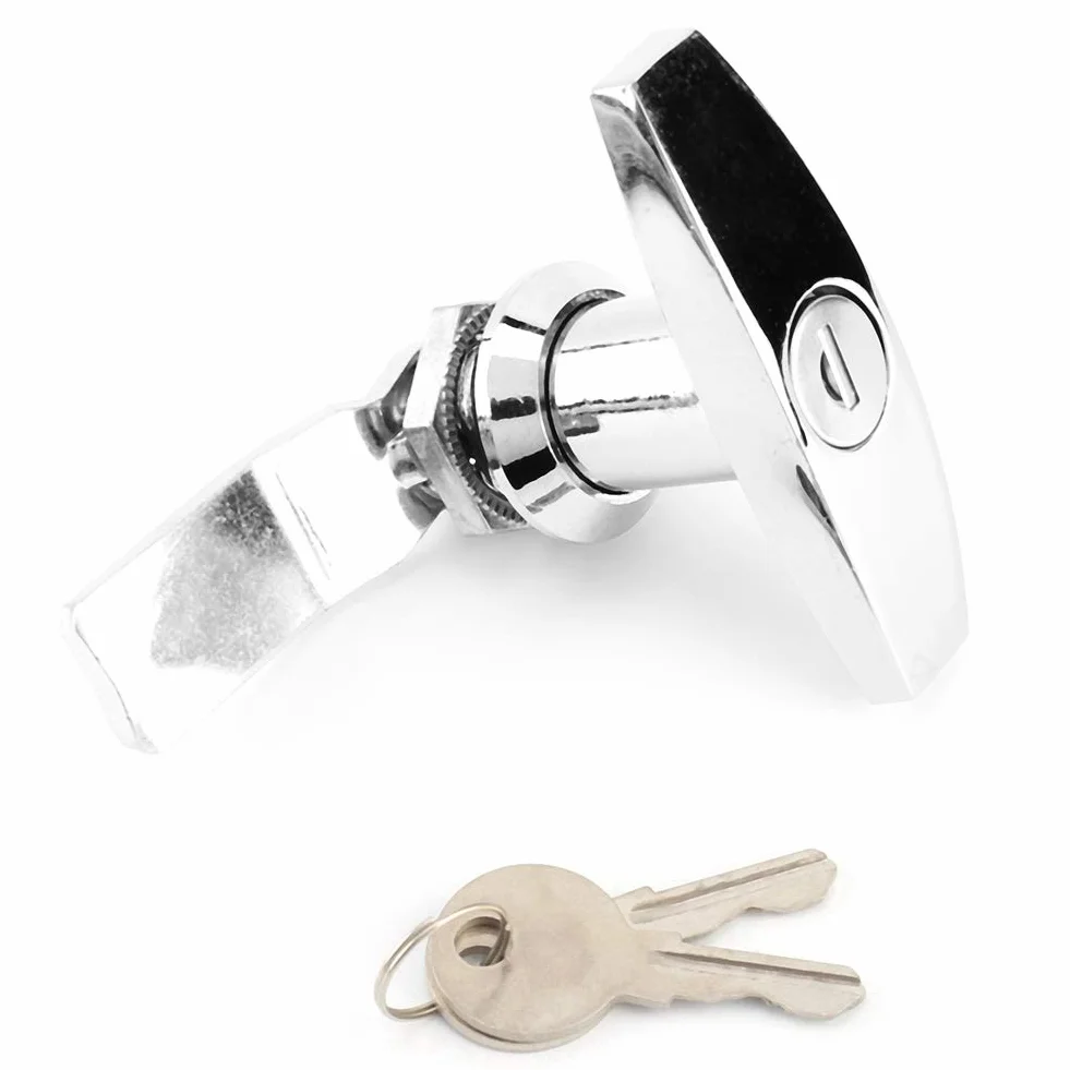 Cerradura con manija en T, resistente, de aleación de zinc, para puerta de garaje, con llave, para remolque, caravana, color plateado y negro (opcional). (cromo brillante)