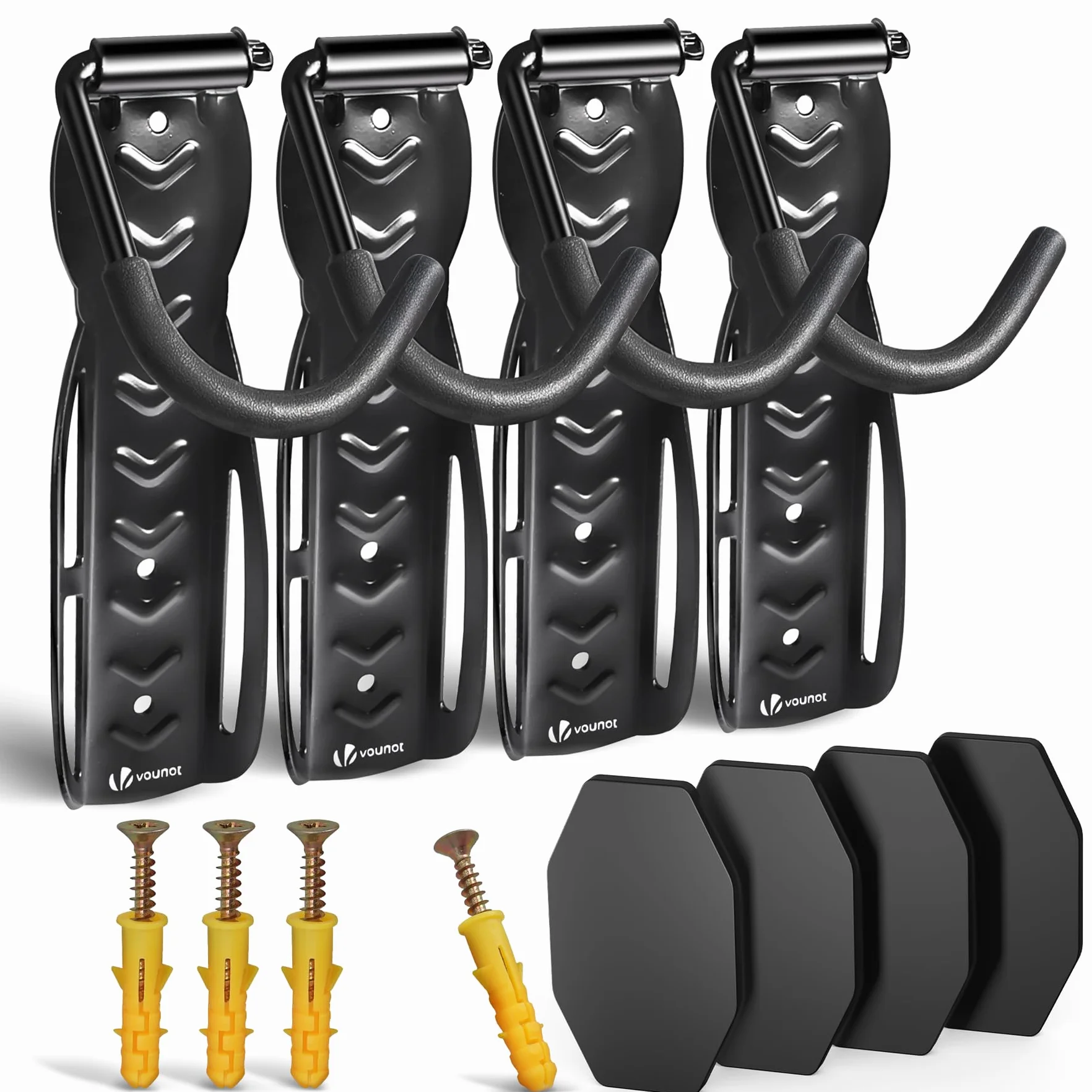 VOUNOT® Soportes de Pared para Bicicletas, Gancho para Colgar Bicicleta, Soporta Hasta 30kg Cada Uno, Portabicicletas de Almacenamiento Vertical para Casa Garaje, Sótano con 4 Almohadillas Protectores