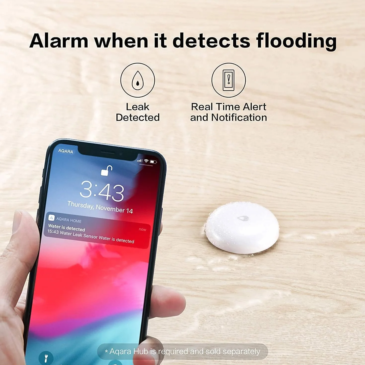Aqara Sensor de Inundación, Requiere AQARA HUB, Mini Detector de Agua Inalámbrico para Sistema de Alarma y Domótica, para Cocina, baño y Sótano
