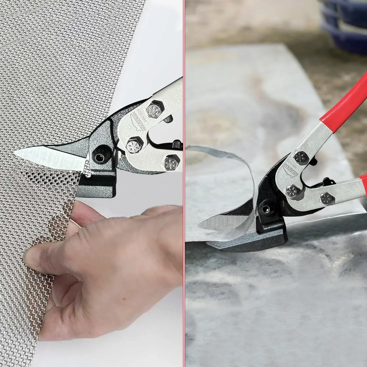 Tijeras de Chapa HOUSERAN de 260 mm, Tijeras Metálicas con Mecanismo de Bloqueo de Seguridad, para Cortar Chapa, Aluminio, Cuero, Malla Metálica, Cobre, Plástico y Placas de Plástico