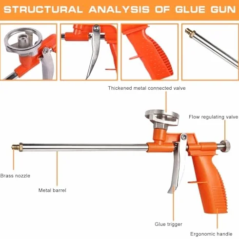 GOMETY: 3 Piezas Pistola De Espuma De Metal Completo, Pistola Dosificadora Precisa Con Mango De Plástico Ergonómico, Para Profesionales Y Aficionados Para Sellar Y Rellenar (Naranja)