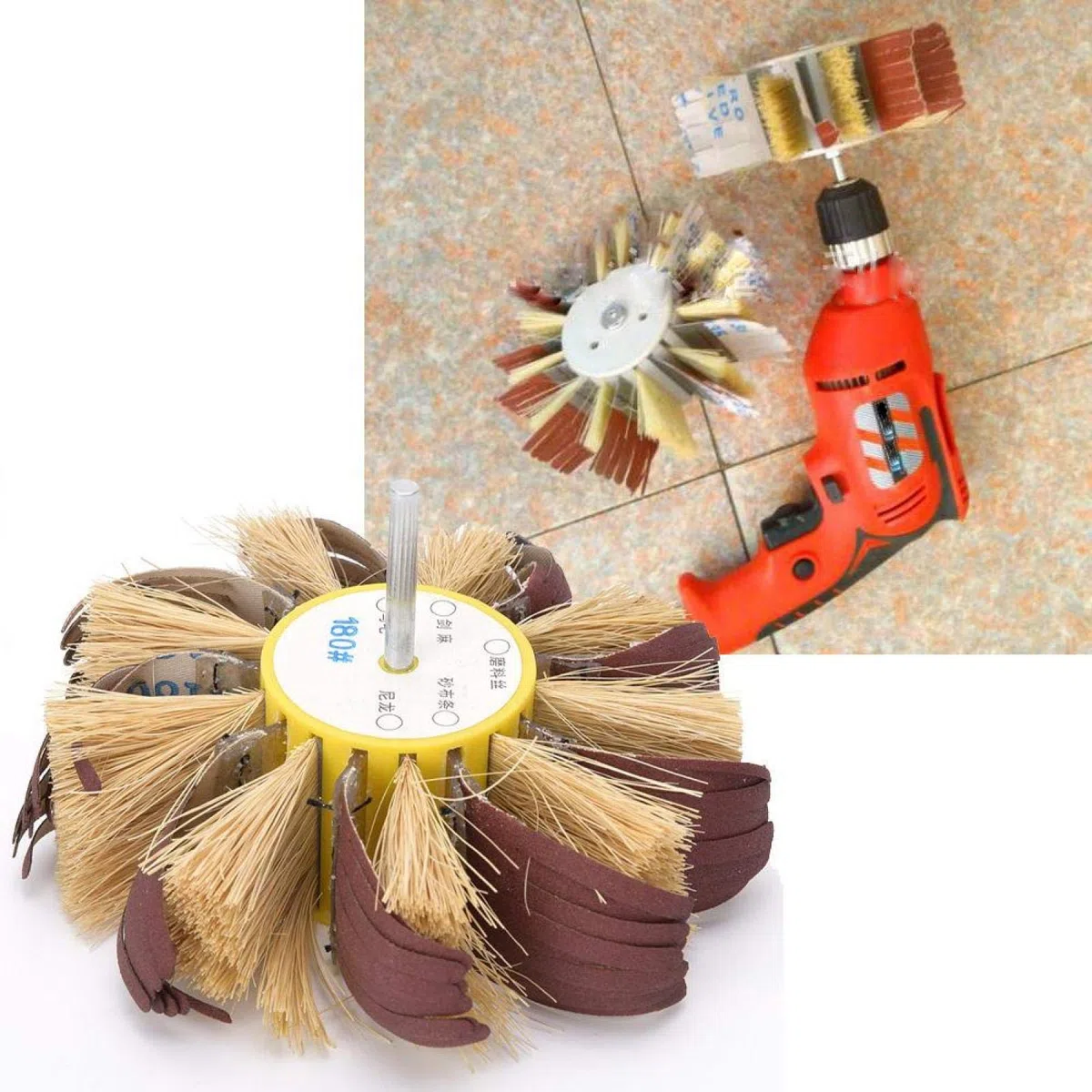Rueda pulidora Sisal fina y rueda abrasiva Eje de 6 mm montado para accesorio de herramienta rotativa Pulidora Lijadora Lijadora eléctrica(180#)