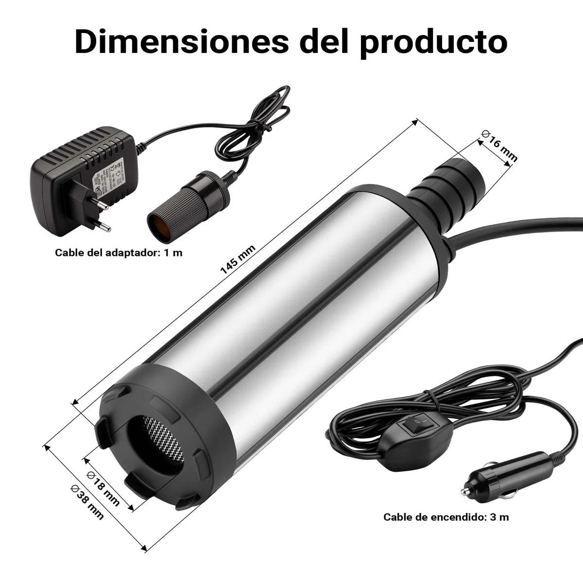 Mini bomba 12-15l/min para agua y gasoil 8500 rpm, bomba sumergible para la extracción de líquidos
