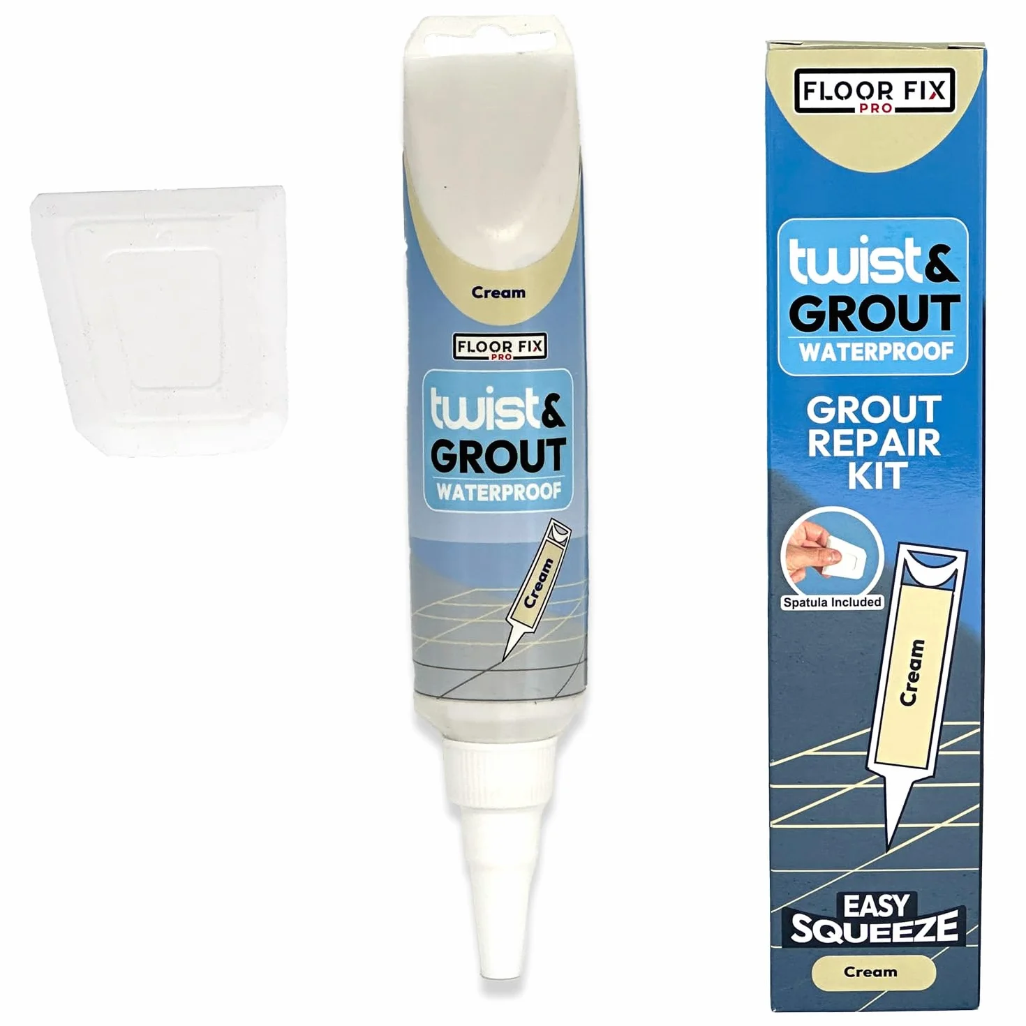 Twist & Grout de Floor-Fix Pro – Junta Para Baldosas. Reparación Rápida Para Baños/Duchas/Cocinas – Kit de Restauración Premezclado, Duradero e Impermeable - Incluye Espátula (Crema)