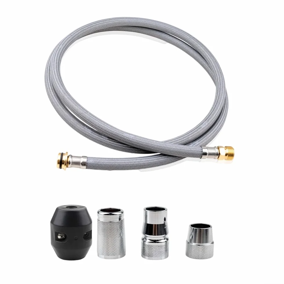 Kit de repuesto de manguera de grifo de cocina extraíble, diseño flexible de nailon y metal de 59 pulgadas con conectores de latón resistentes a fugas, bola y 3 adaptadores para modelo
